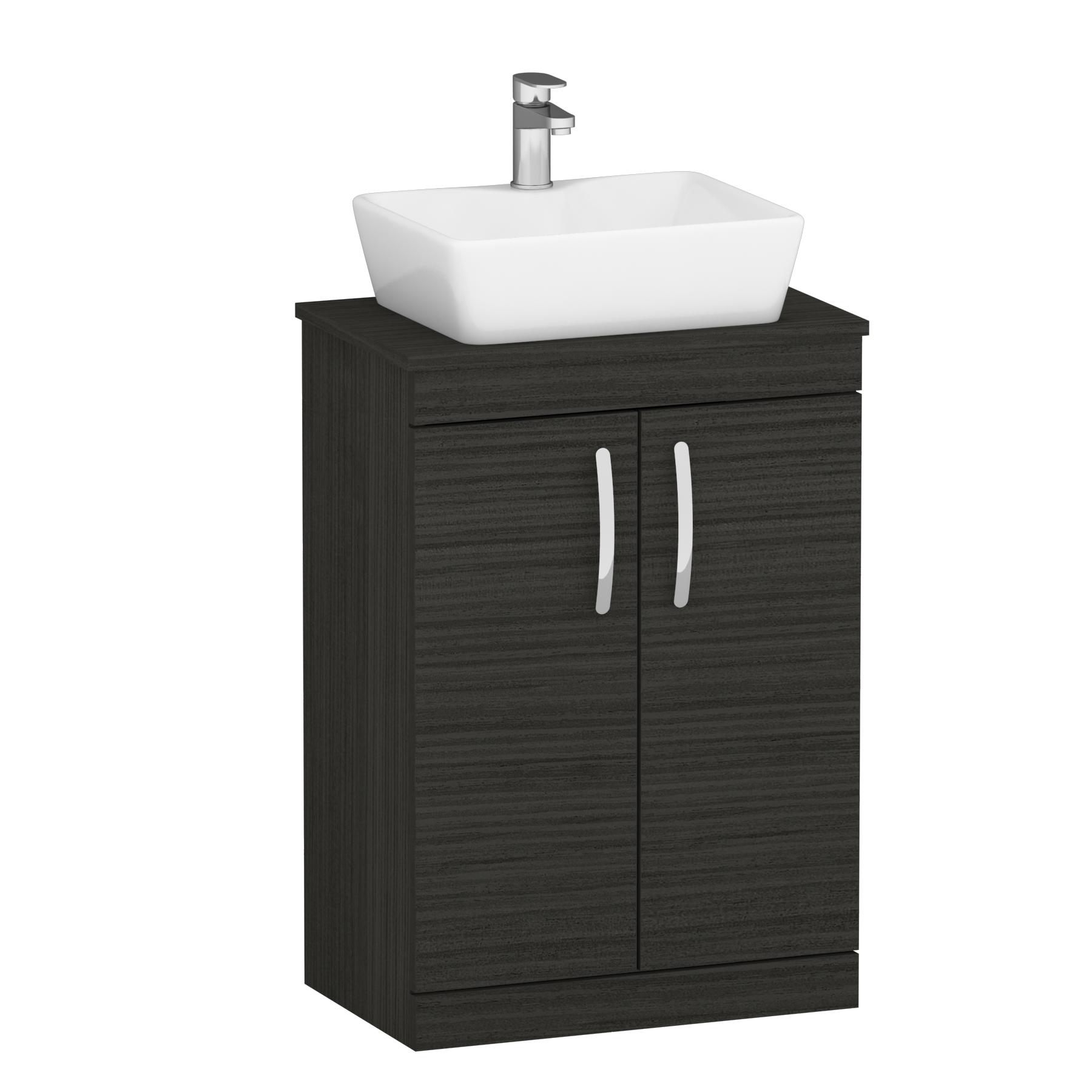 500/600mm Floor Standing Vanity Unit 2 Door Hale Black & Countertop Basin - Cube