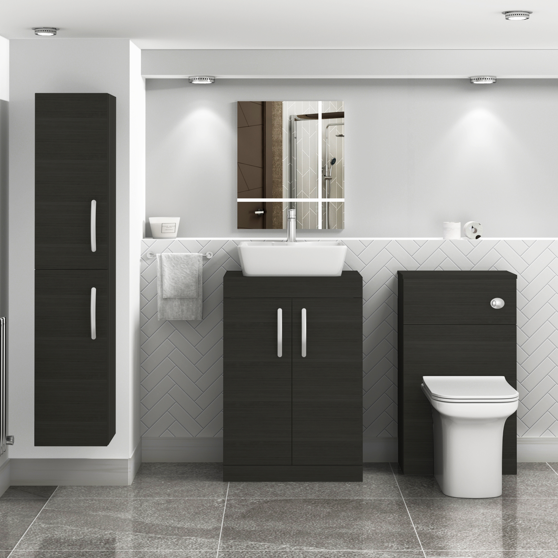 500/600mm Floor Standing Vanity Unit 2 Door Hale Black & Countertop Basin - Cube
