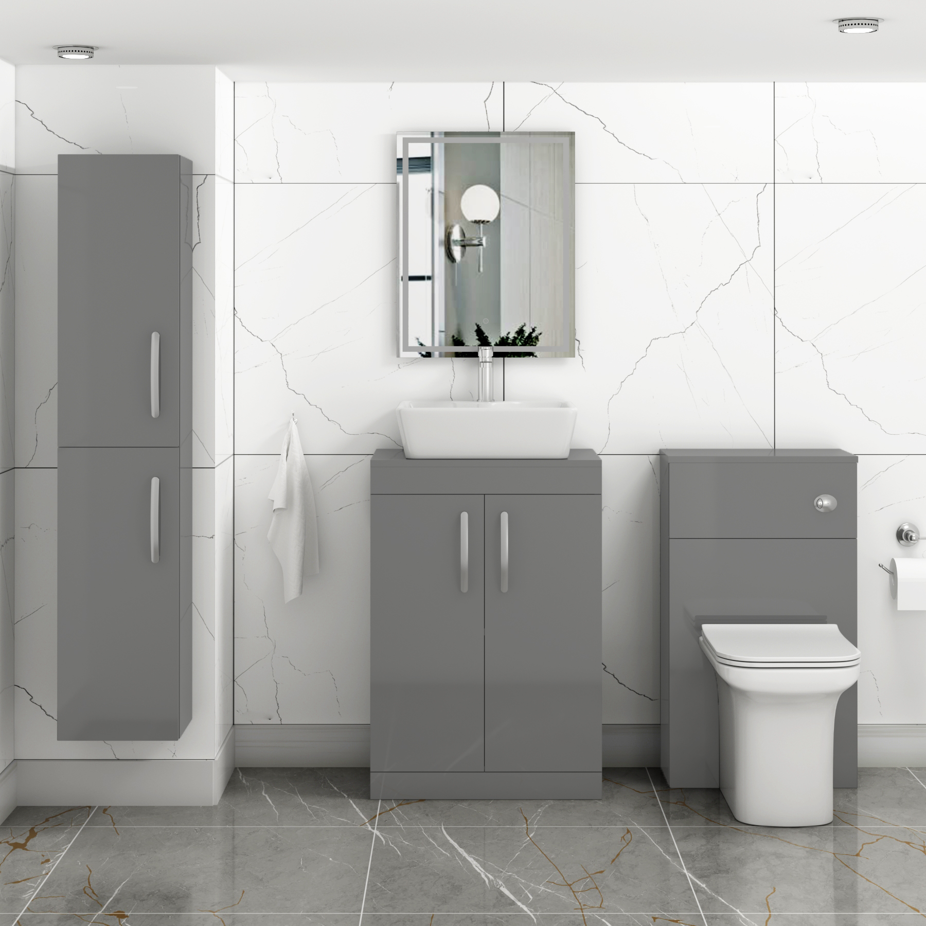 500/600mm Floor Standing Vanity Unit 2 Door Indigo Grey Gloss & Countertop Basin - Cube