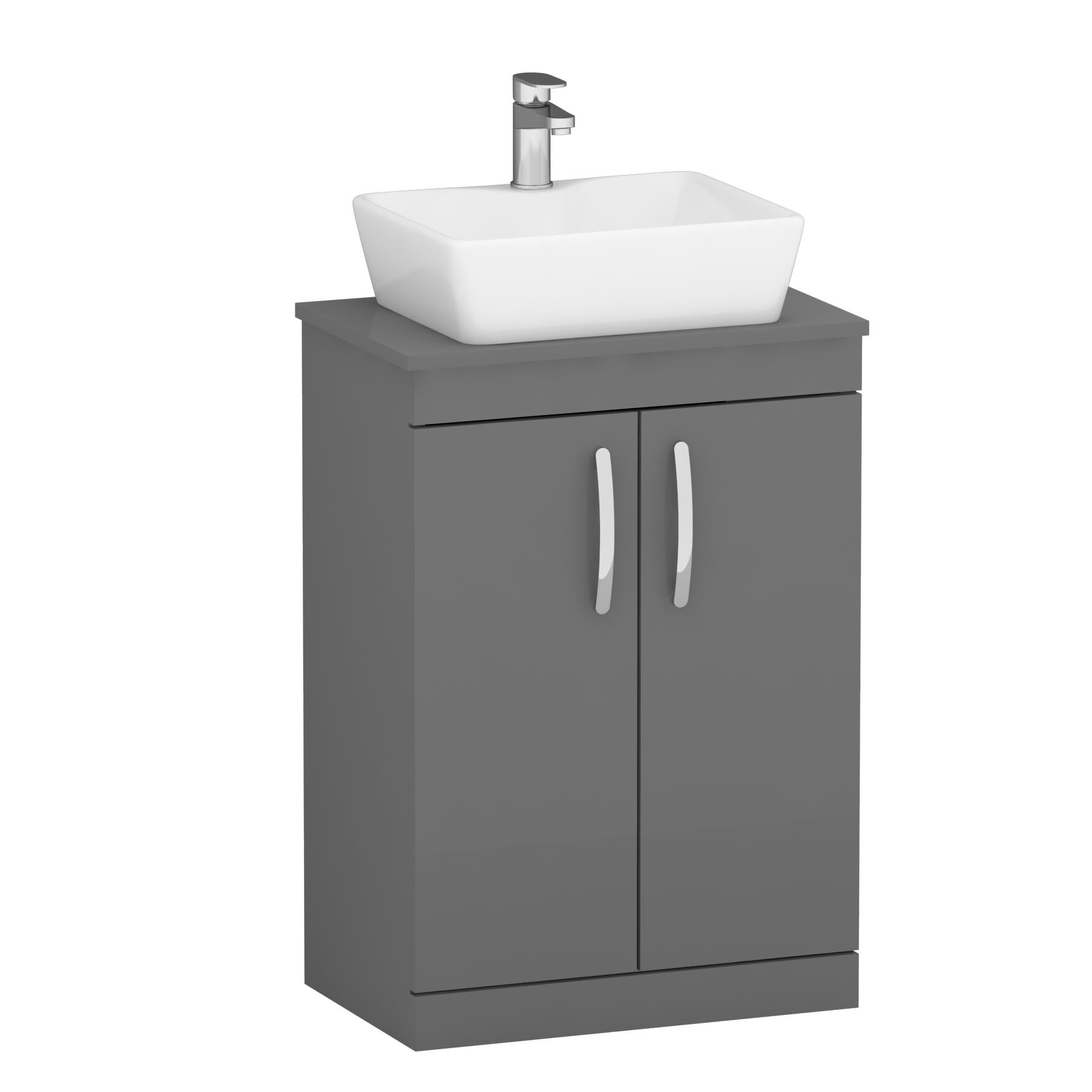 500/600mm Floor Standing Vanity Unit 2 Door Indigo Grey Gloss & Countertop Basin - Cube
