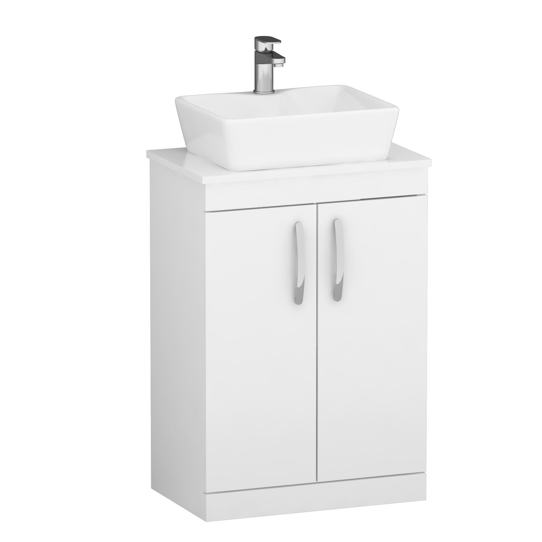500/600mm Floor Standing Vanity Unit 2 Door Gloss White & Countertop Basin - Cube