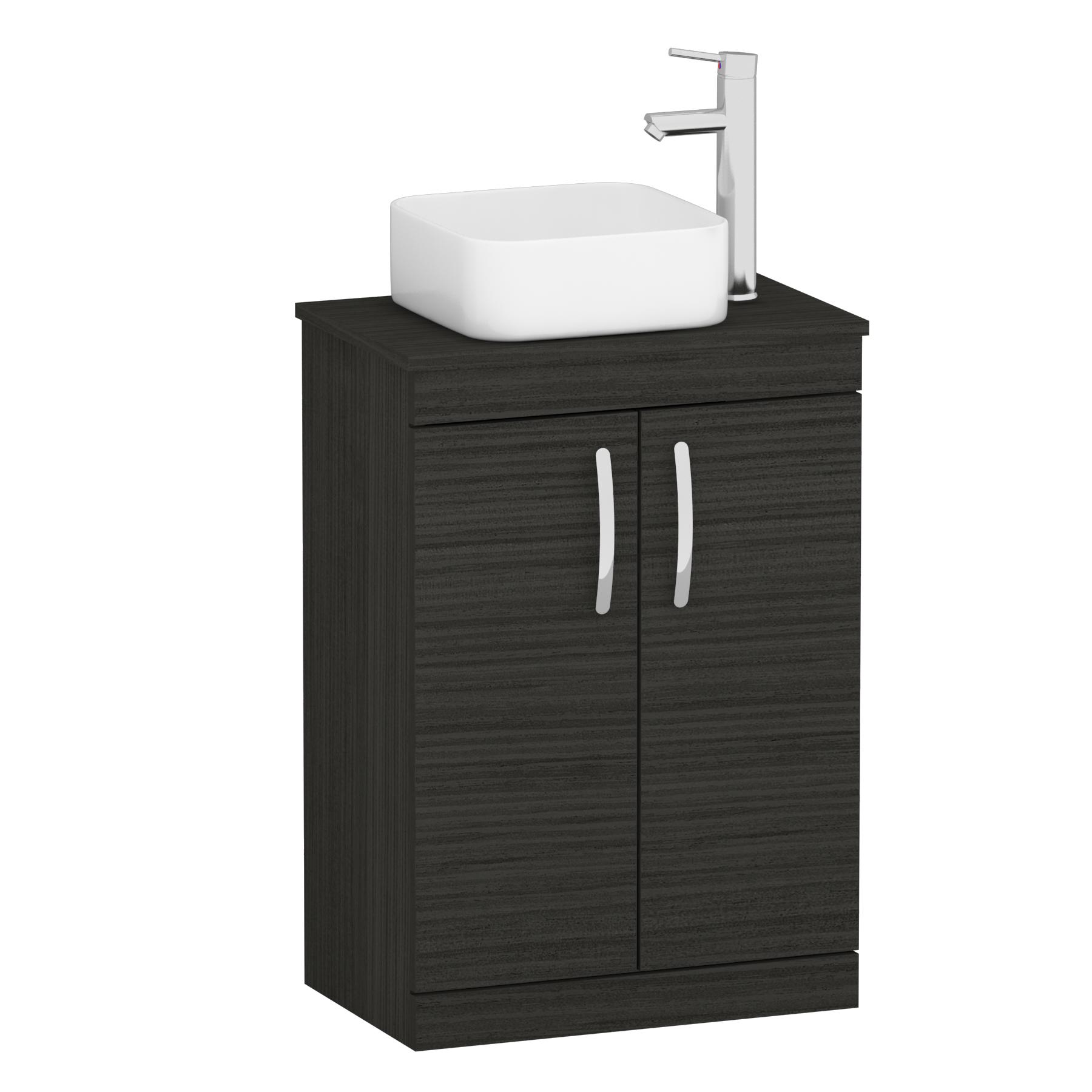 500 / 600mm Hale Black 2 Door Free Standing Bathroom Vanity Unit with Sink & Elena Countertop Basin