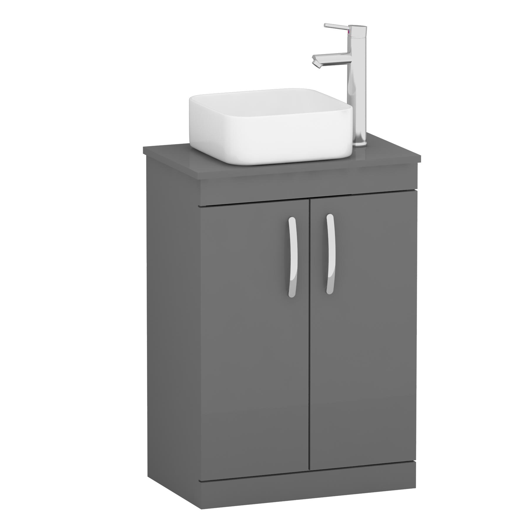 500/600mm Floor Standing Vanity Unit 2 Door Indigo Grey Gloss & Countertop Basin - Elena