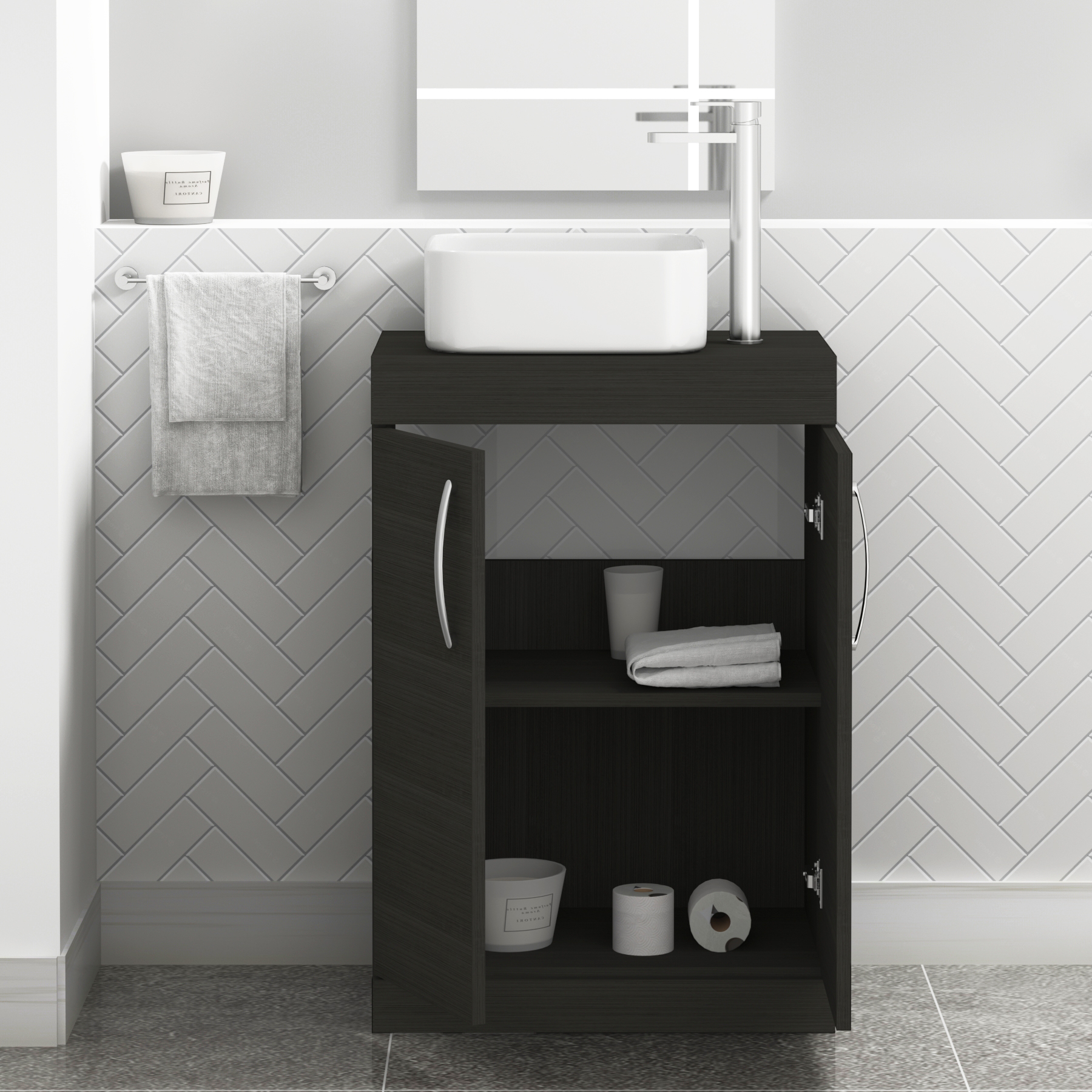 500 / 600mm Hale Black 2 Door Free Standing Bathroom Vanity Unit with Sink & Elena Countertop Basin