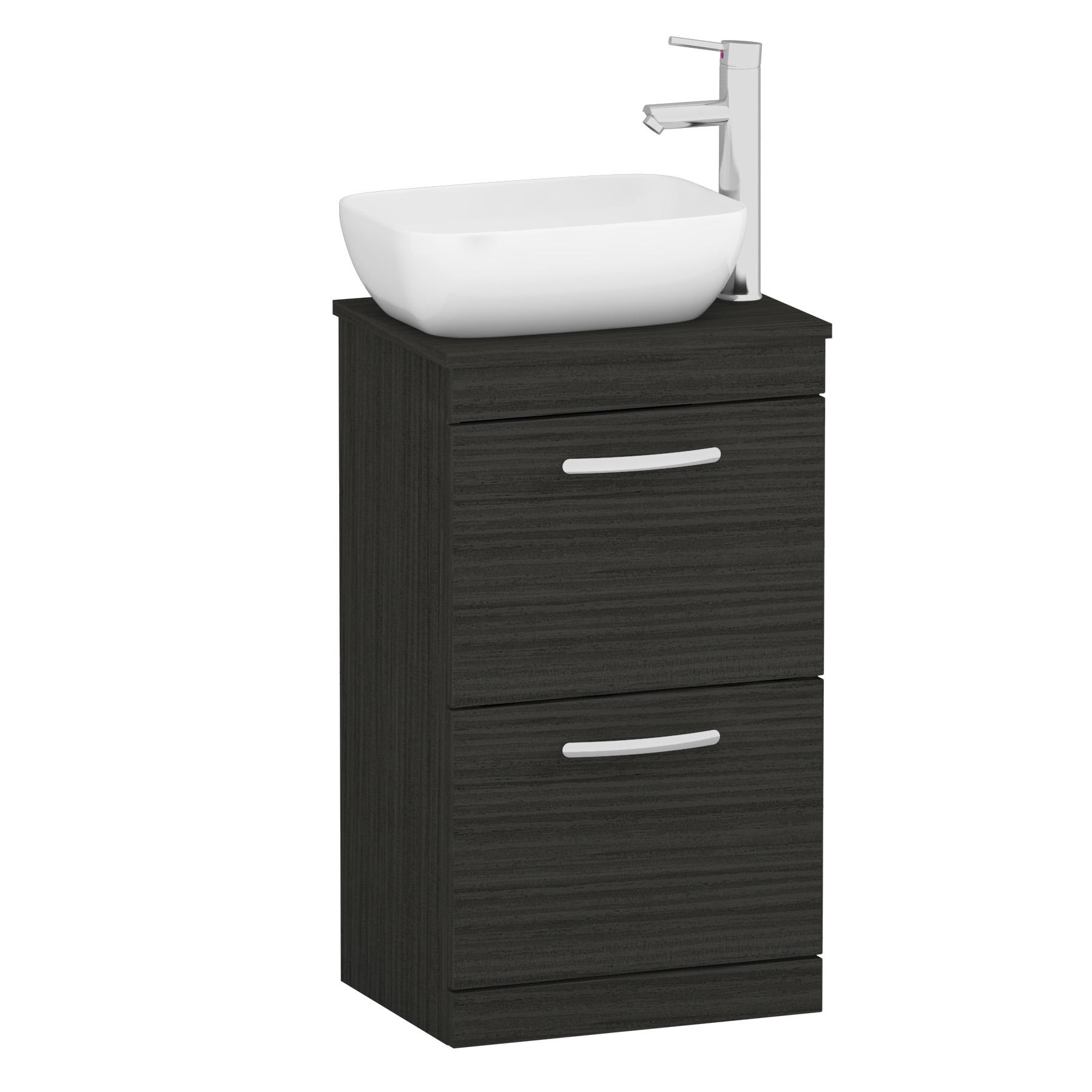 500mm Floor Standing Vanity Unit 2 Drawer Hale Black & Countertop Basin - Elva