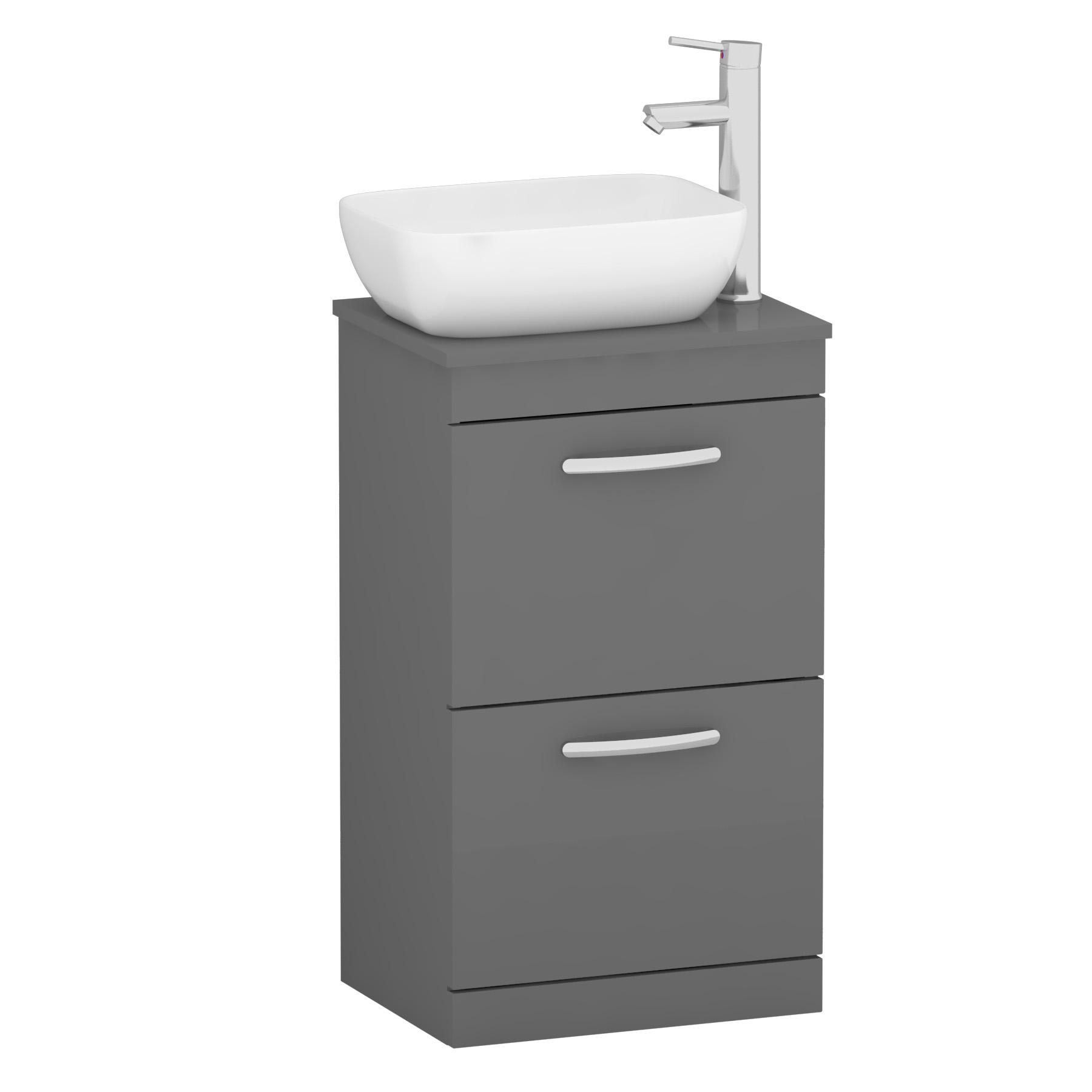 500mm Floor Standing Vanity Unit 2 Drawer Indigo Grey Gloss & Countertop Basin - Elva