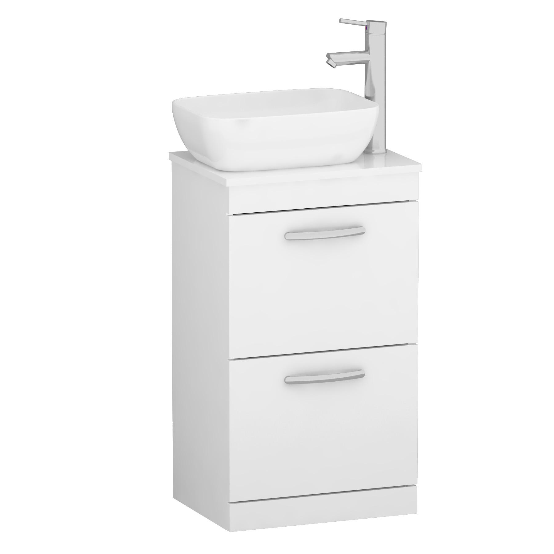 500mm Floor Standing Vanity Unit 2 Drawer Gloss White & Countertop Basin - Elva