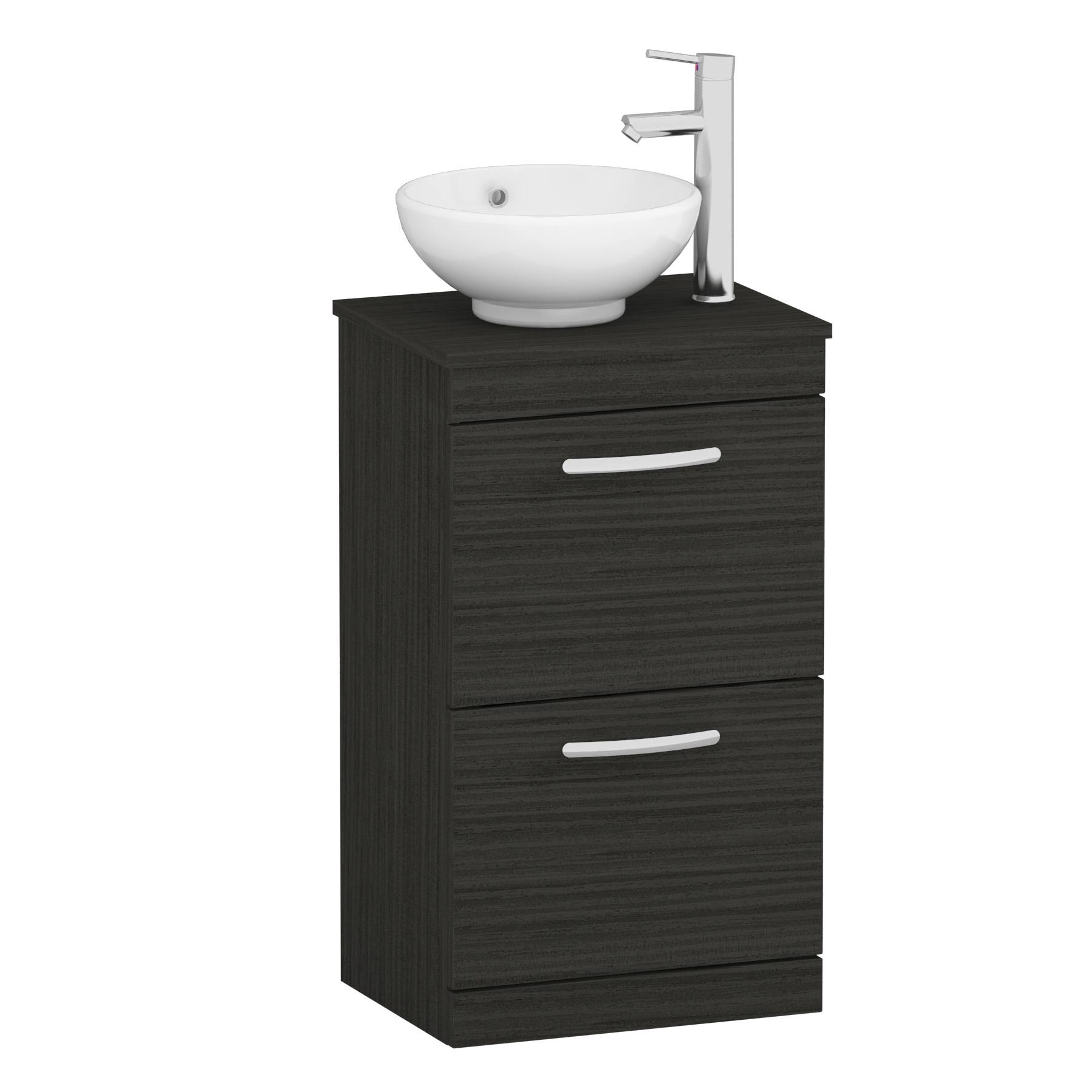 500mm Floor Standing Vanity Unit 2 Drawer Hale Black & Countertop Basin - Breeze