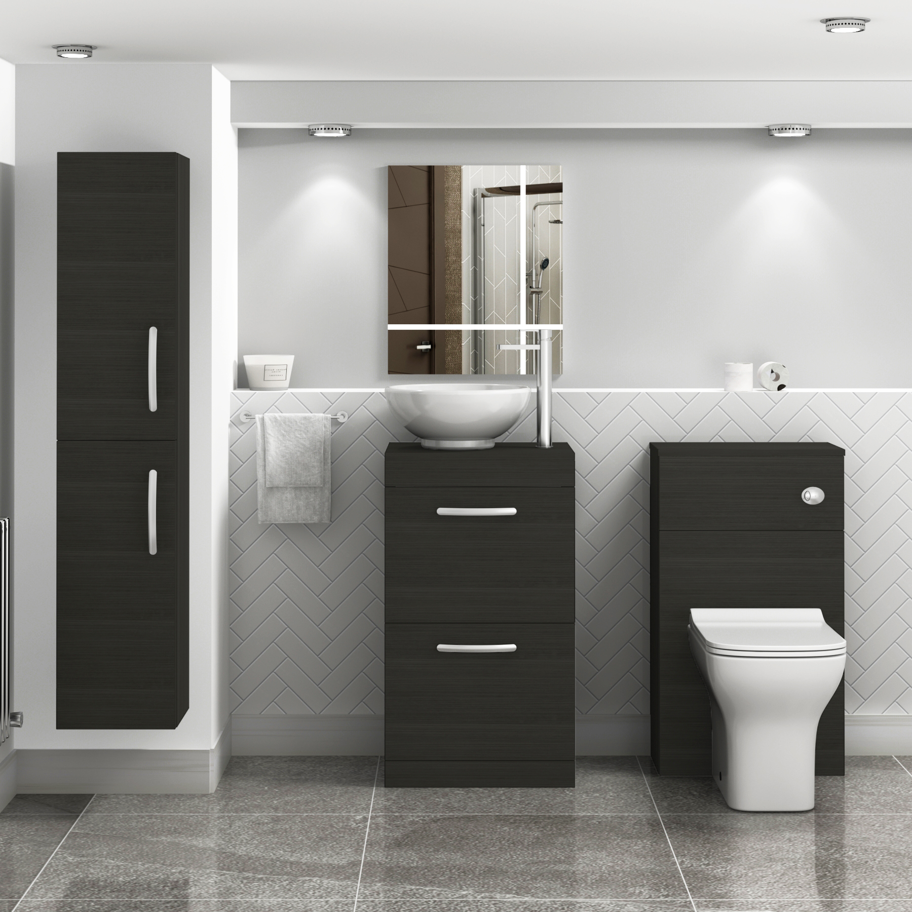  Turin 500mm Hale Black Floor Standing Worktop Vanity Unit - 2 Drawer