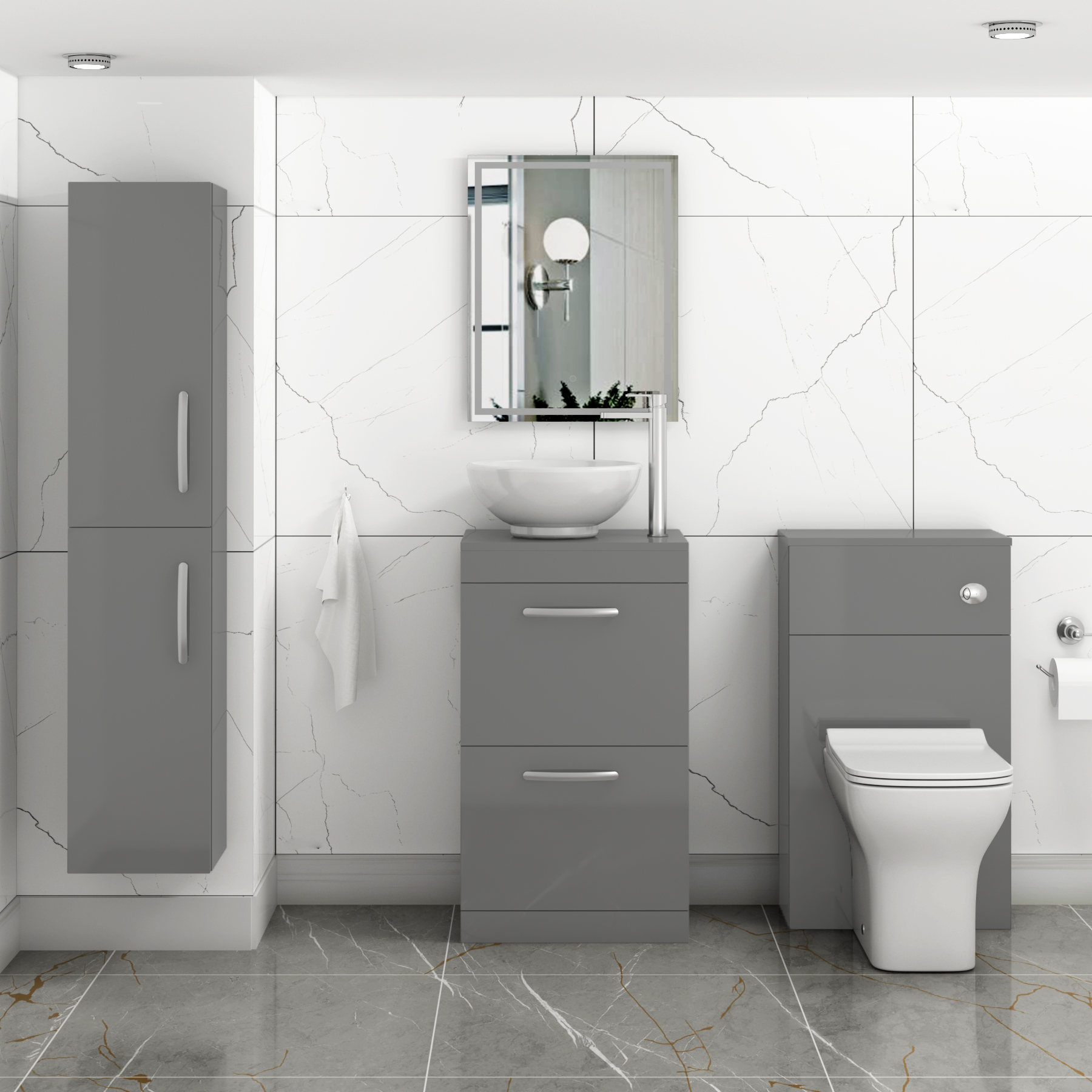  Turin 500mm Indigo Grey Gloss Floor Standing Worktop Vanity Unit - 2 Drawer