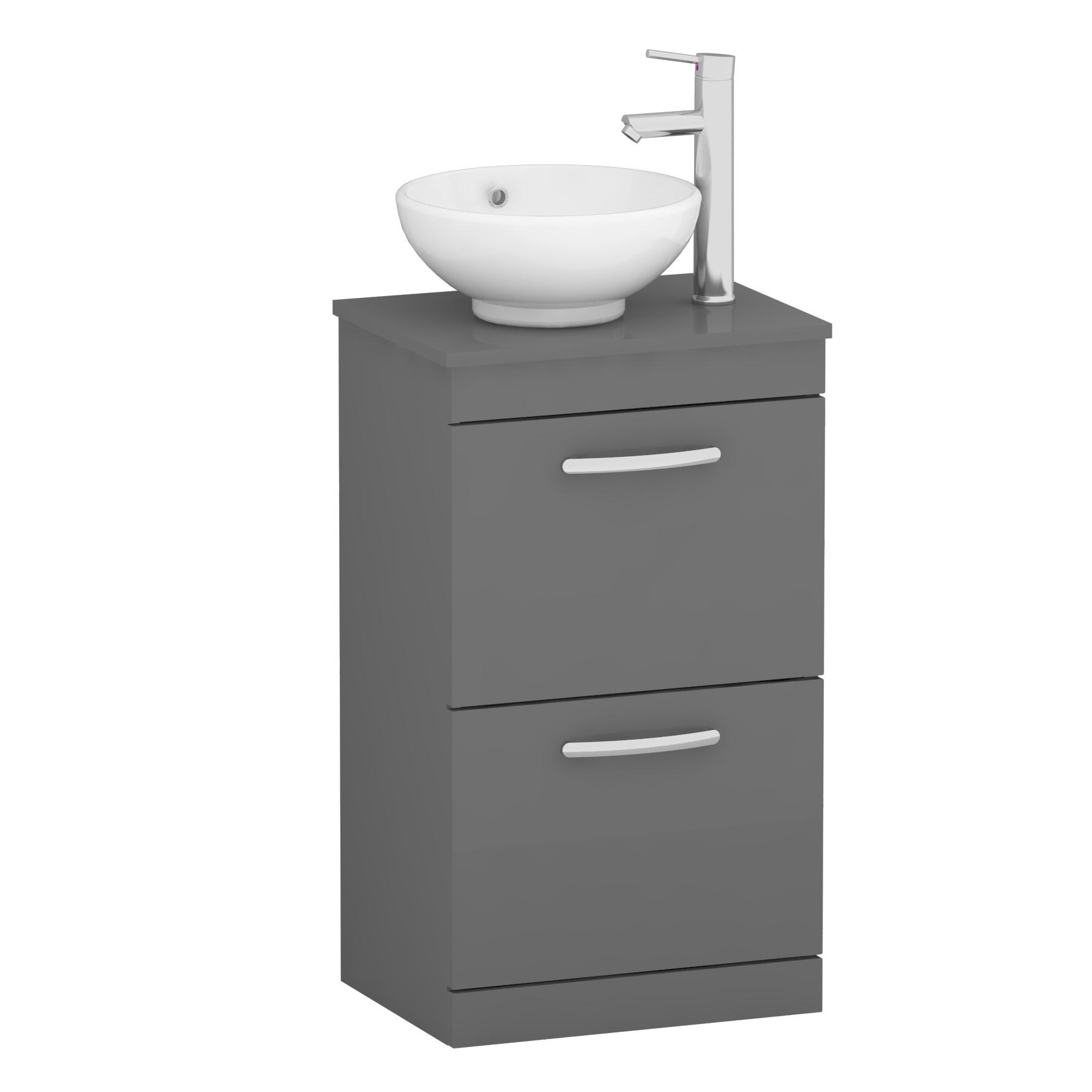 500mm Floor Standing Vanity Unit 2 Drawer Indigo Grey Gloss & Countertop Basin - Breeze