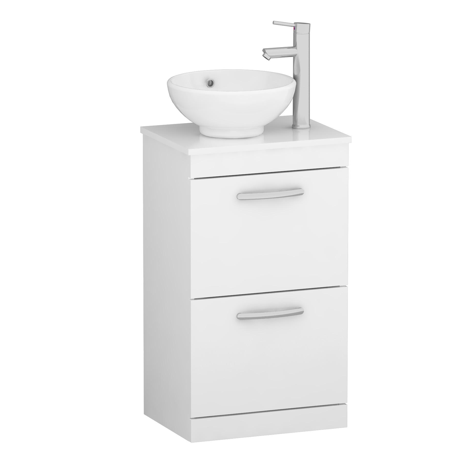 500mm Floor Standing Vanity Unit 2 Drawer Gloss White & Countertop Basin - Breeze