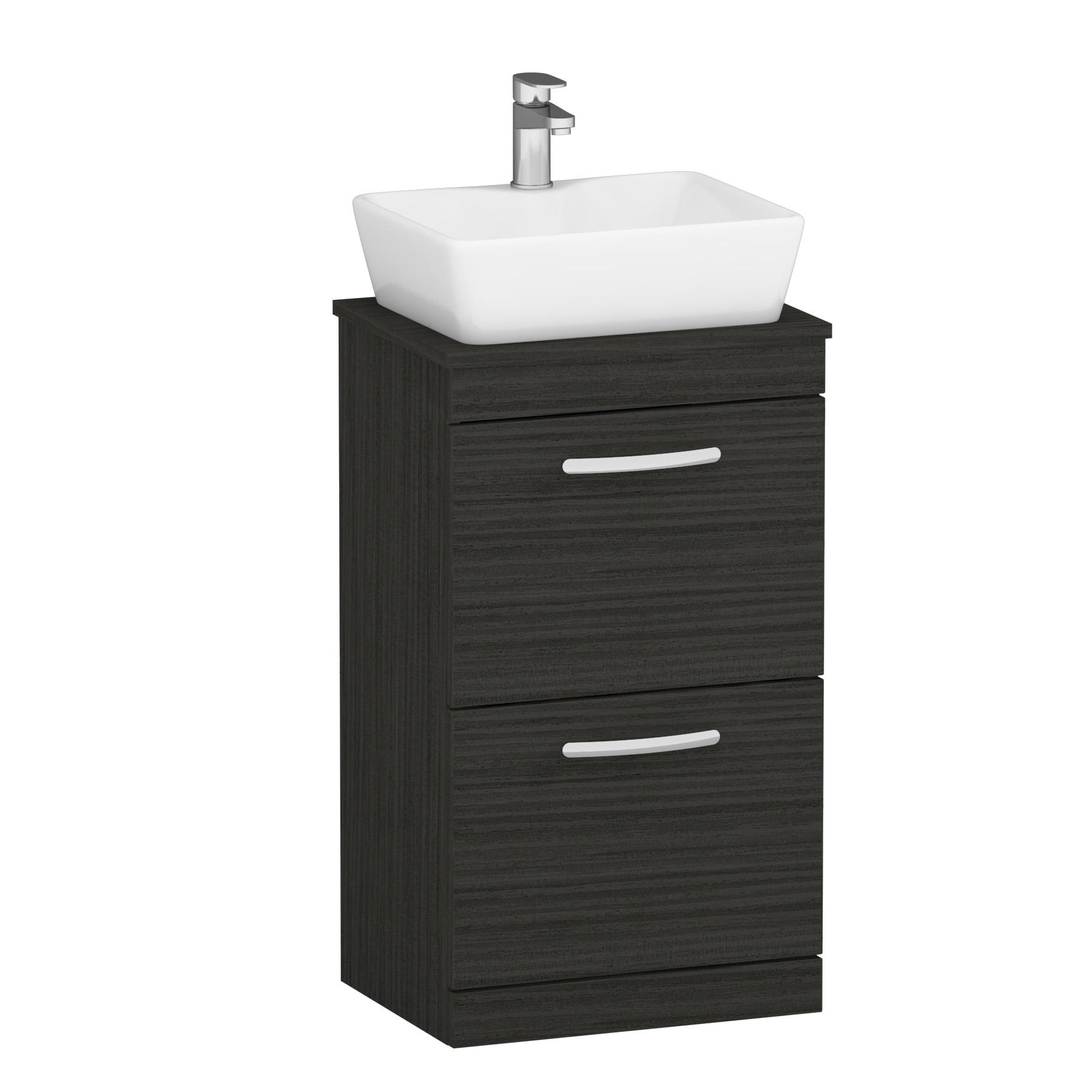 500mm Floor Standing Vanity Unit 2 Drawer Hale Black & Countertop Basin - Cube