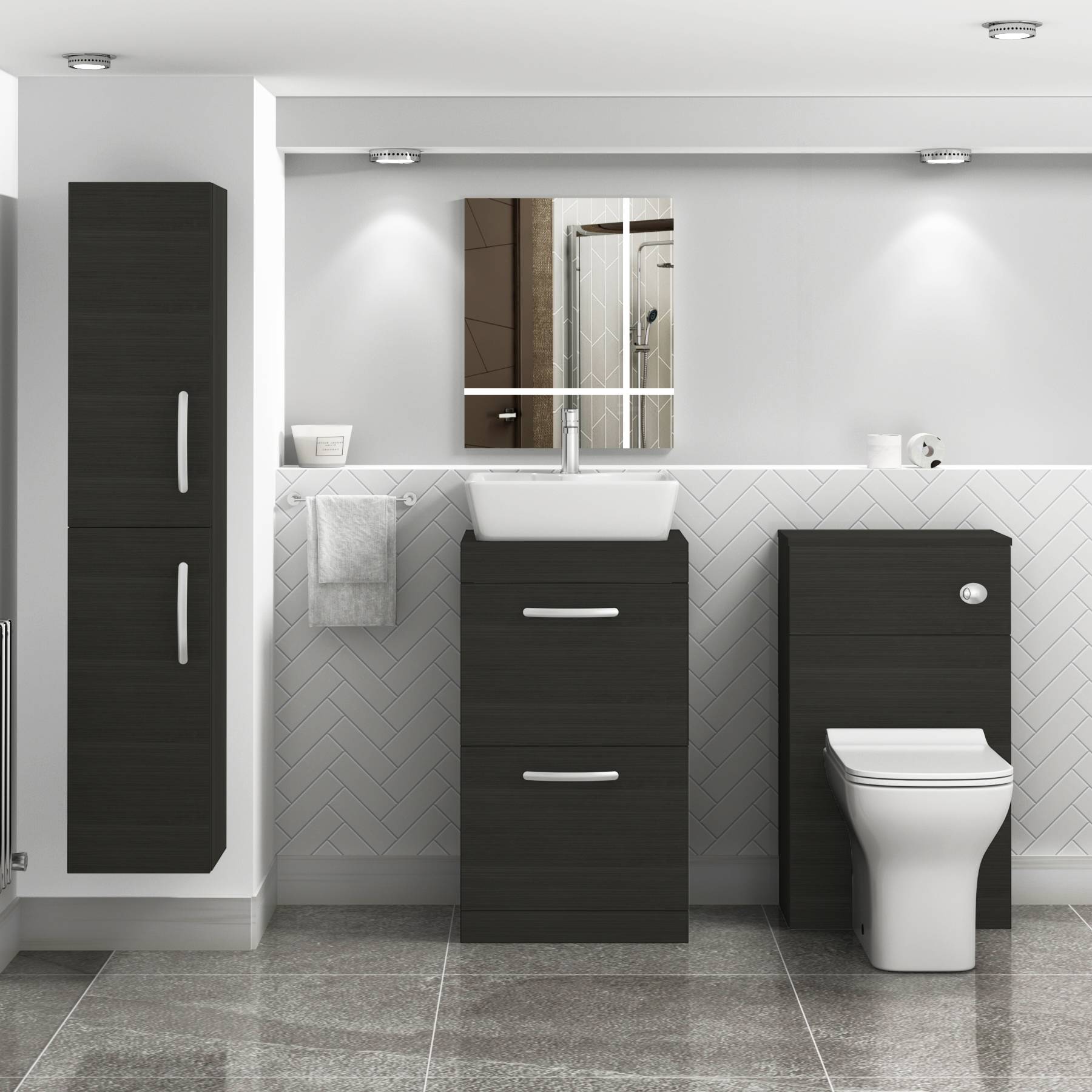 500mm Floor Standing Vanity Unit 2 Drawer Hale Black & Countertop Basin - Cube