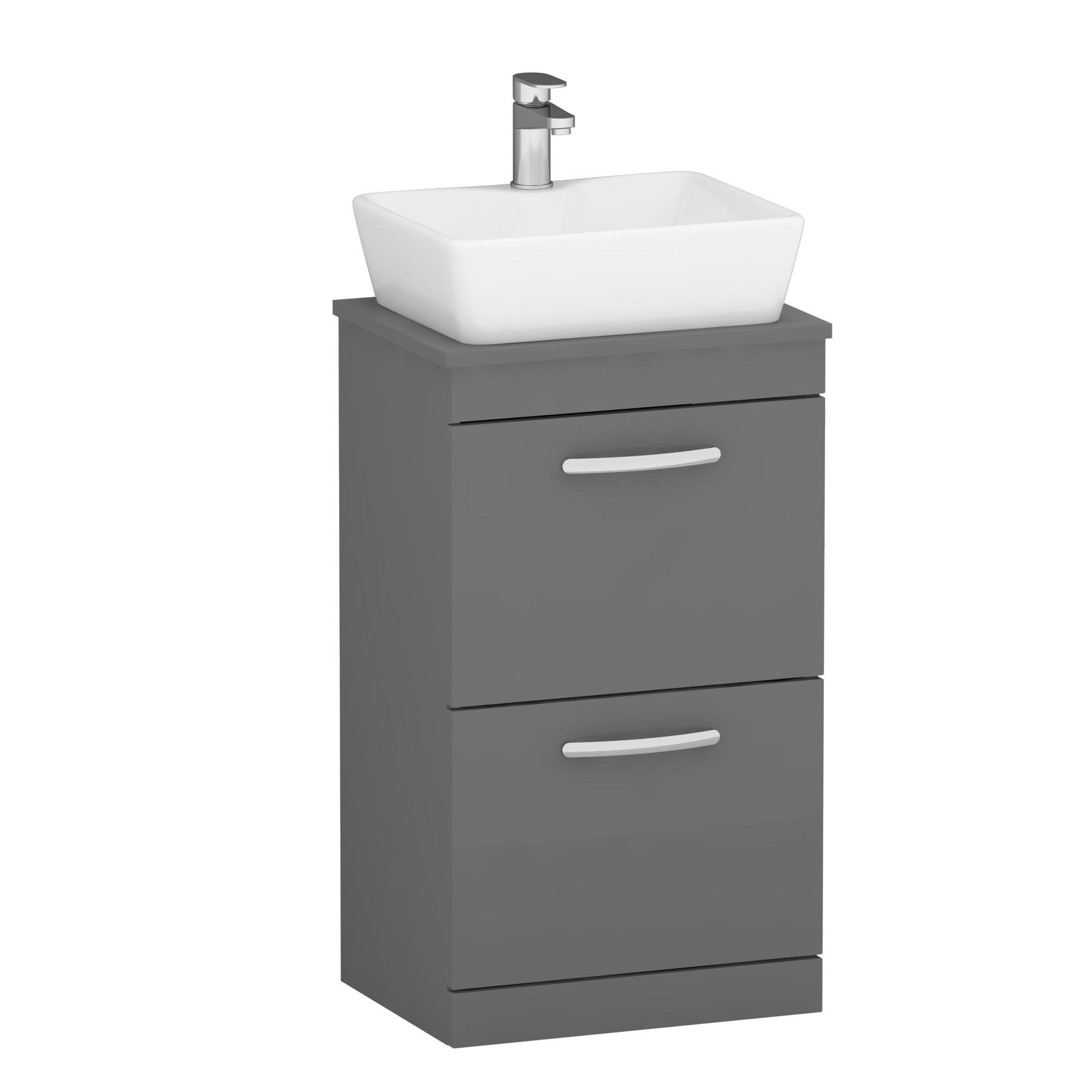 500mm Floor Standing Vanity Unit 2 Drawer Indigo Grey Gloss & Countertop Basin - Cube