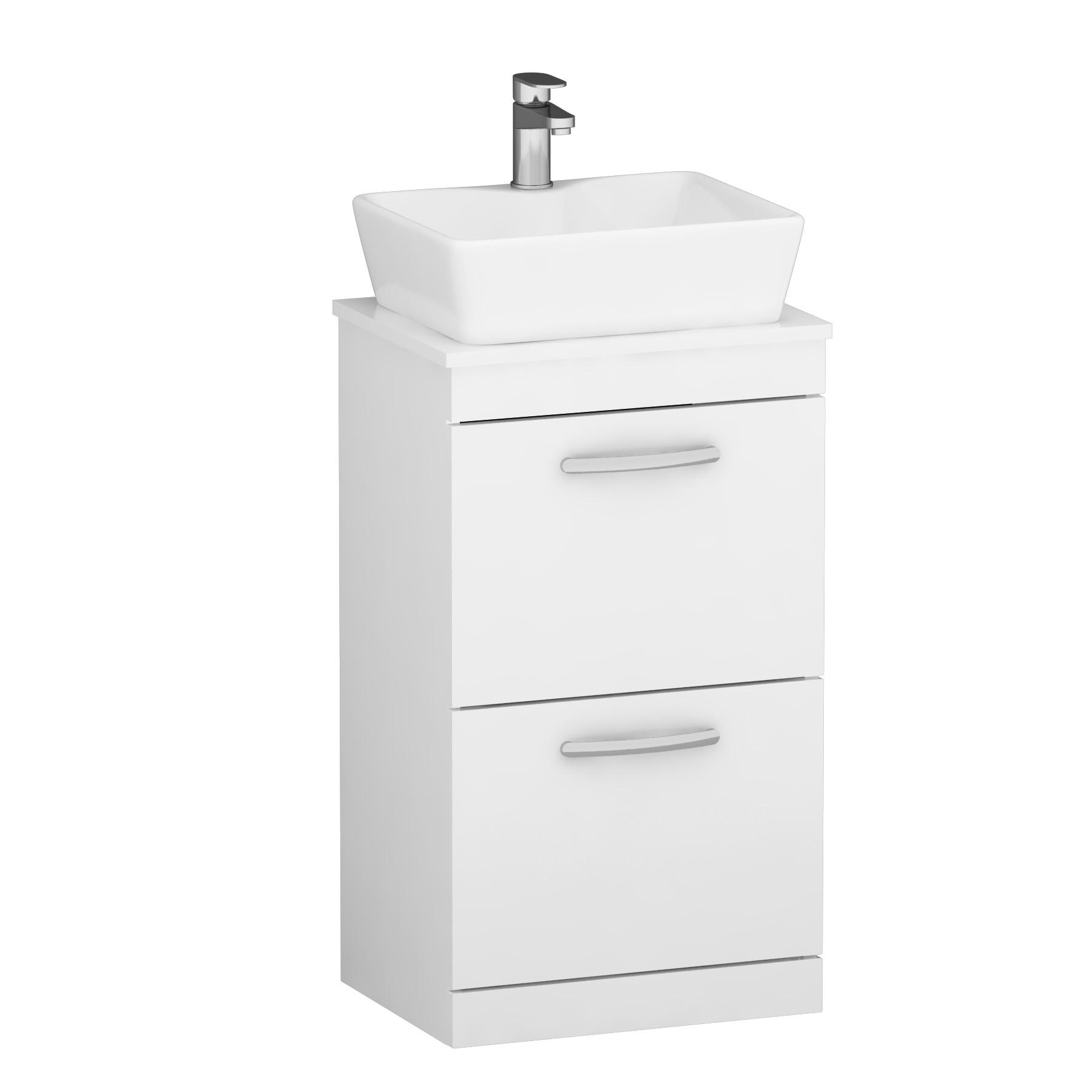 500mm Floor Standing Vanity Unit 2 Drawer Gloss White & Countertop Basin - Cube