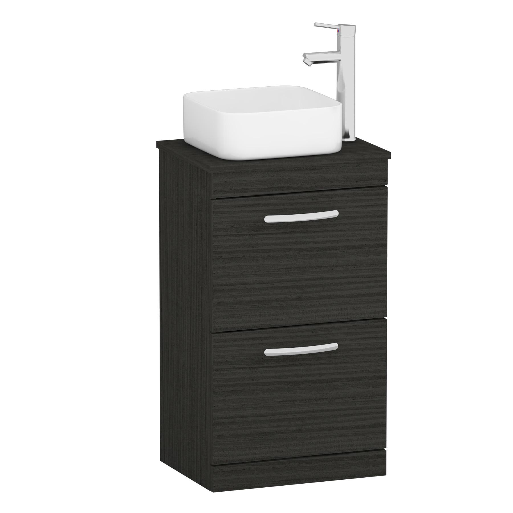 500mm Floor Standing Vanity Unit 2 Drawer Hale Black & Countertop Basin - Elena