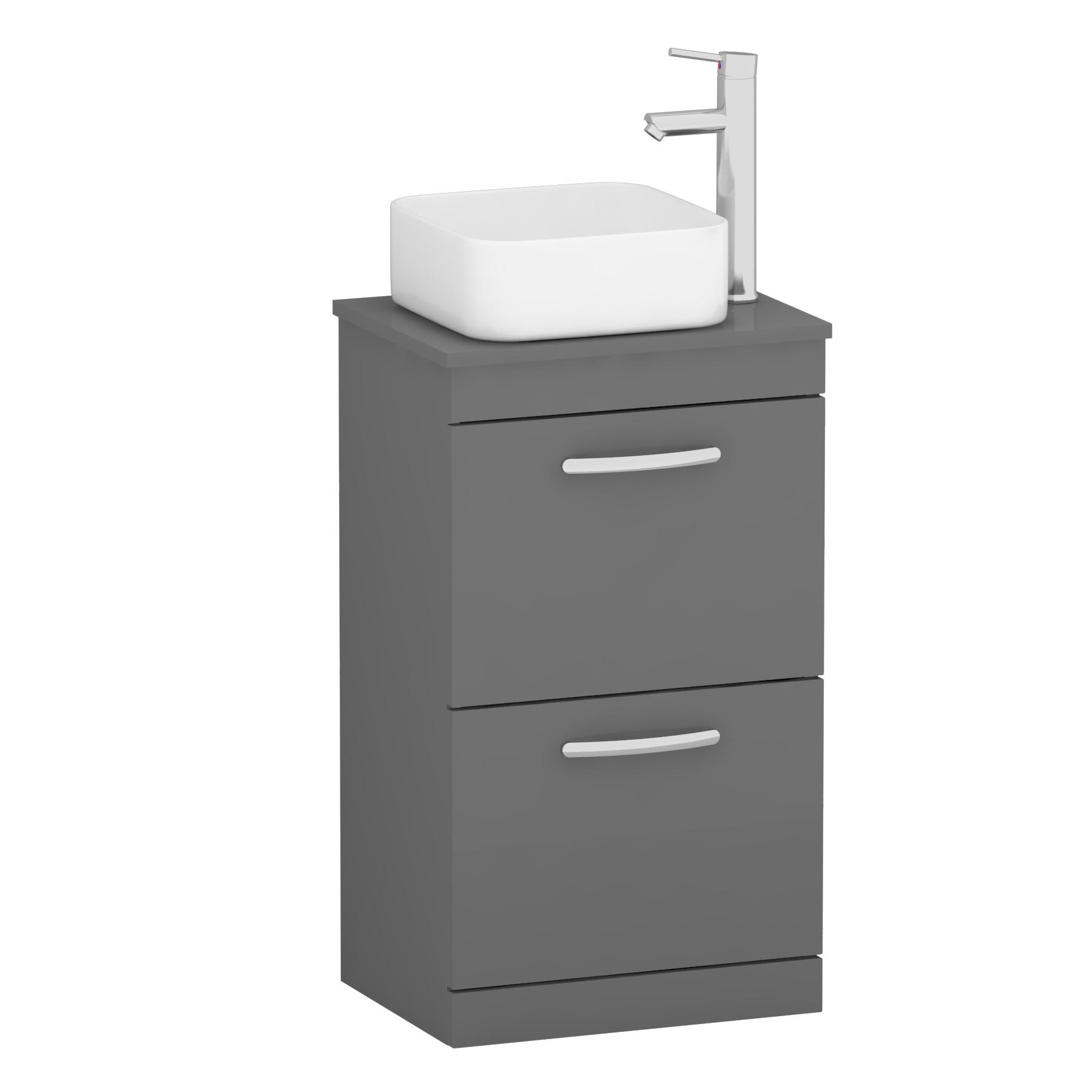 500mm Floor Standing Vanity Unit 2 Drawer Indigo Grey Gloss & Countertop Basin - Elena