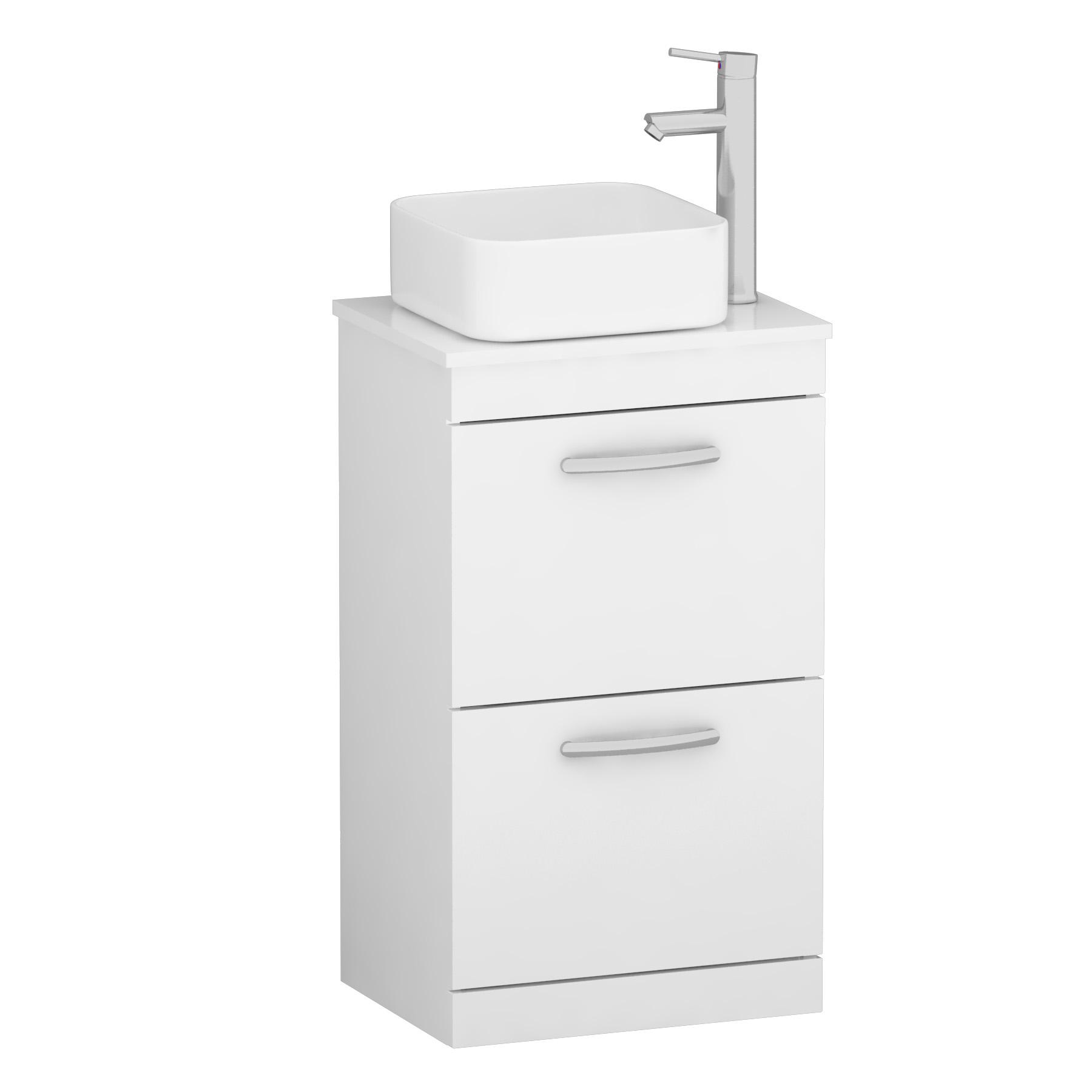 500mm Floor Standing Vanity Unit 2 Drawer Gloss White & Countertop Basin - Elena