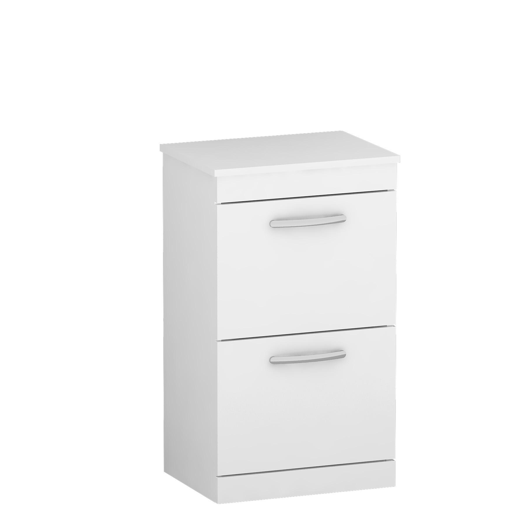  Turin 500mm Gloss White Floor Standing Worktop Vanity Unit - 2 Drawer