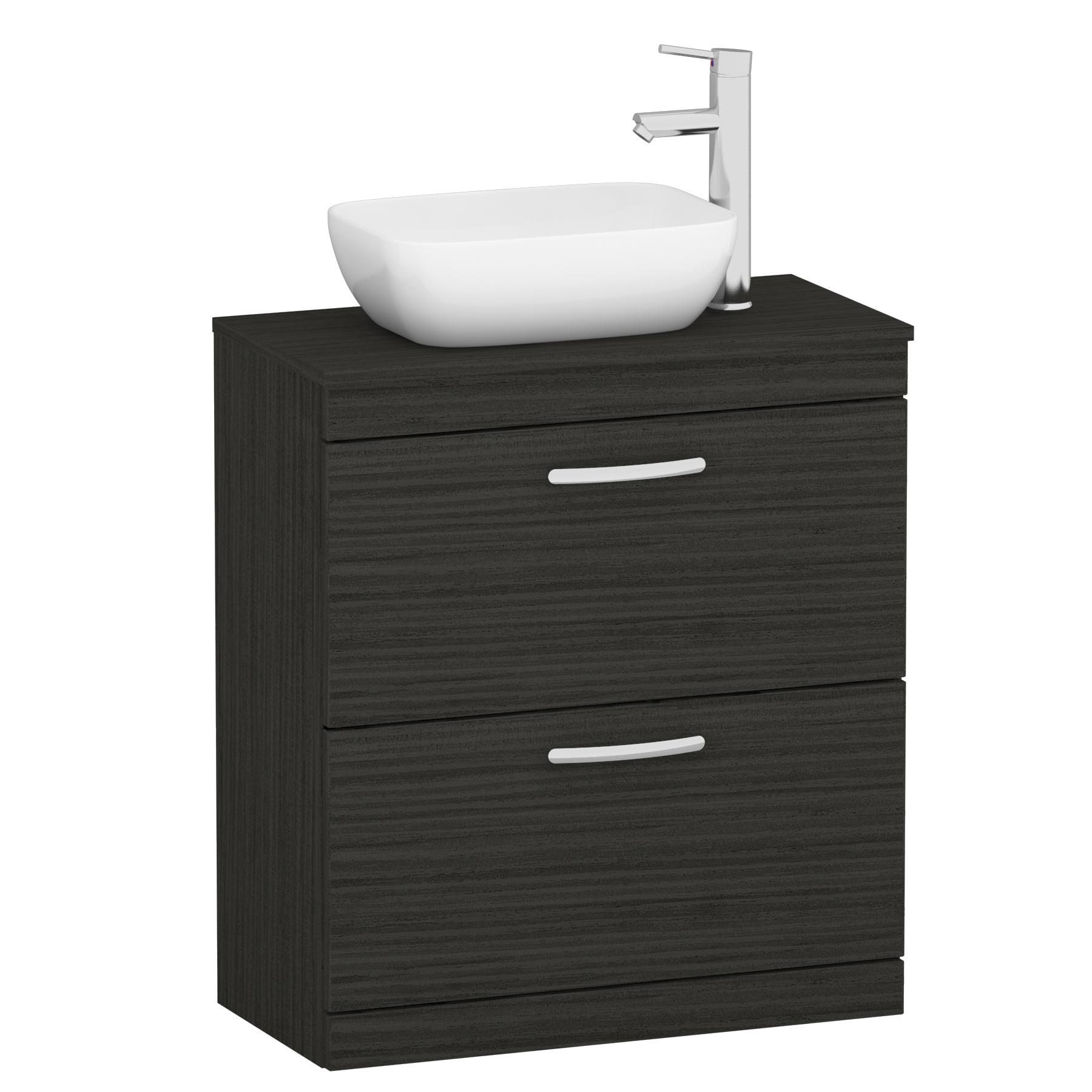 800mm Floor Standing Vanity Unit 2 Drawer Hale Black & Countertop Basin - Elva
