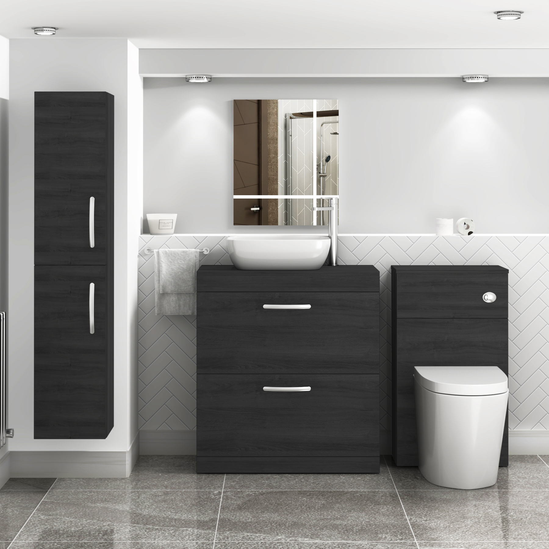 800mm Floor Standing Vanity Unit 2 Drawer Hale Black & Countertop Basin - Elva