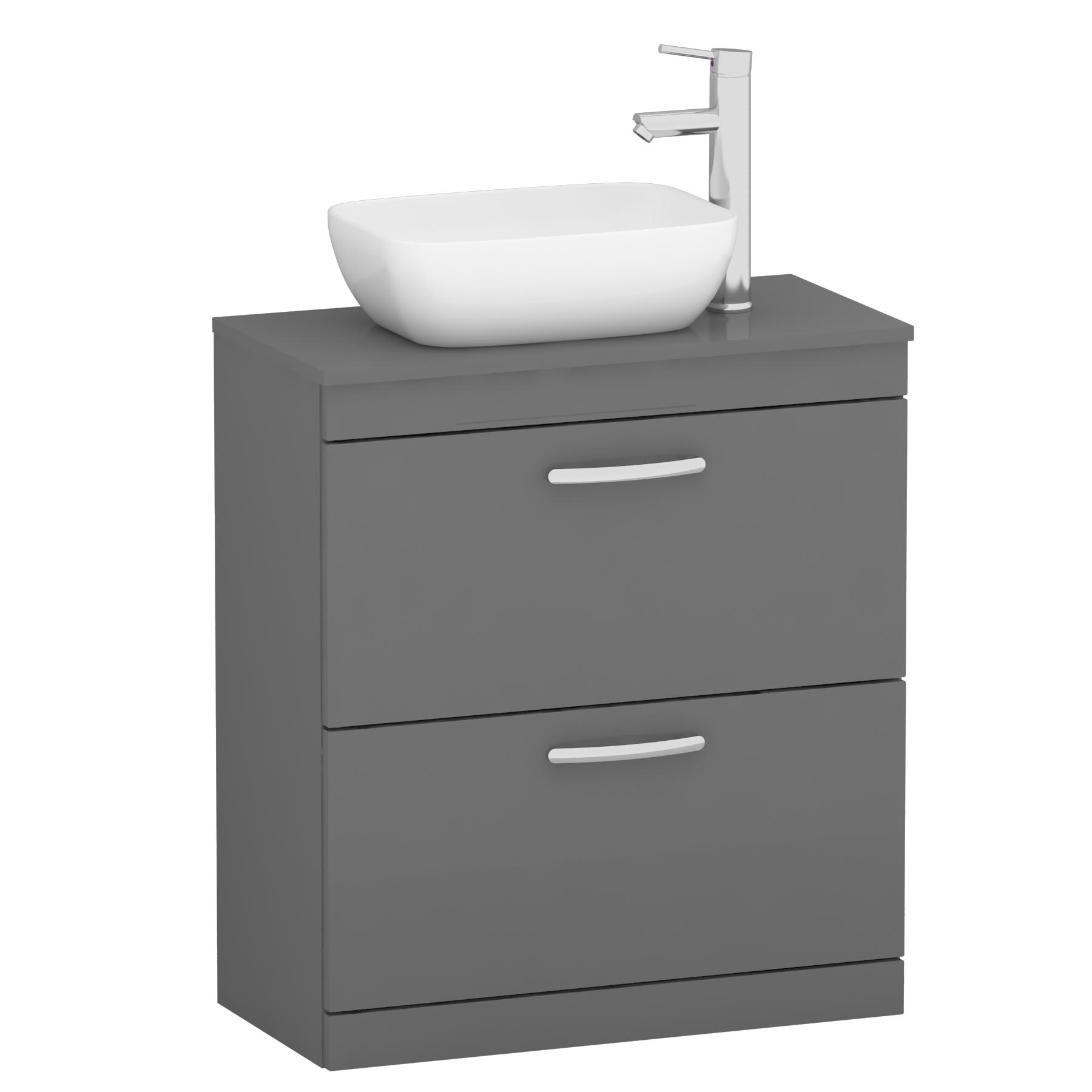 800mm Floor Standing Vanity Unit 2 Drawer Indigo Grey Gloss & Countertop Basin - Elva
