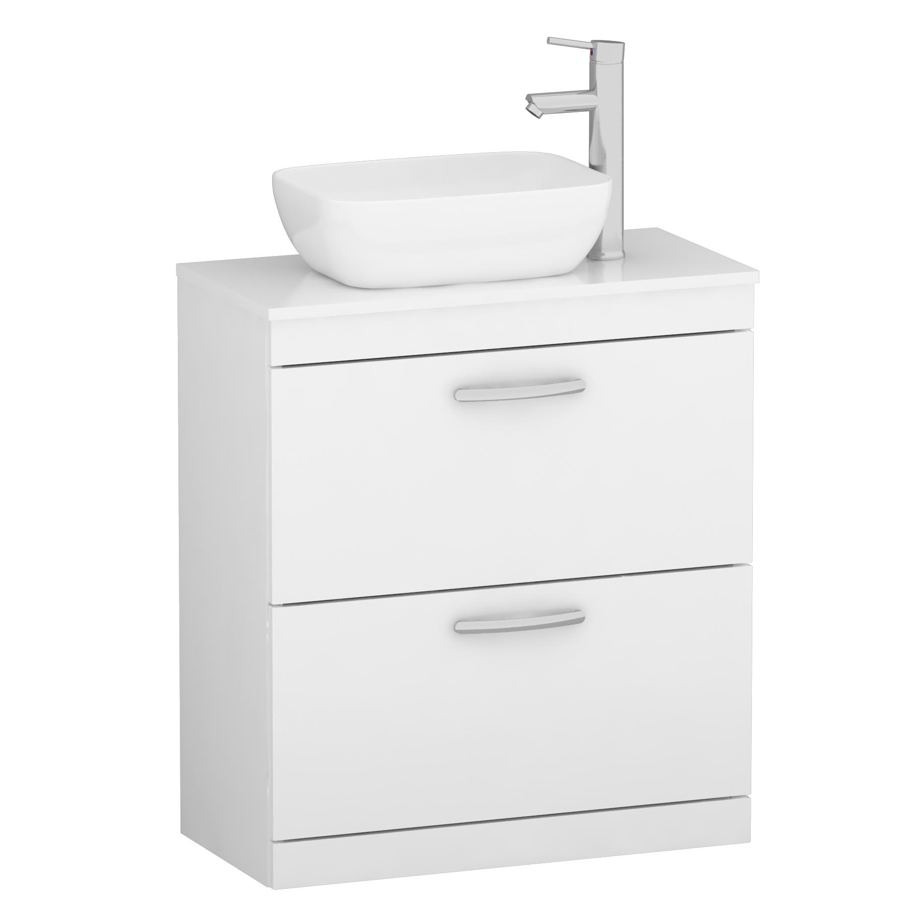 800mm Floor Standing Vanity Unit 2 Drawer Gloss White & Countertop Basin - Elva