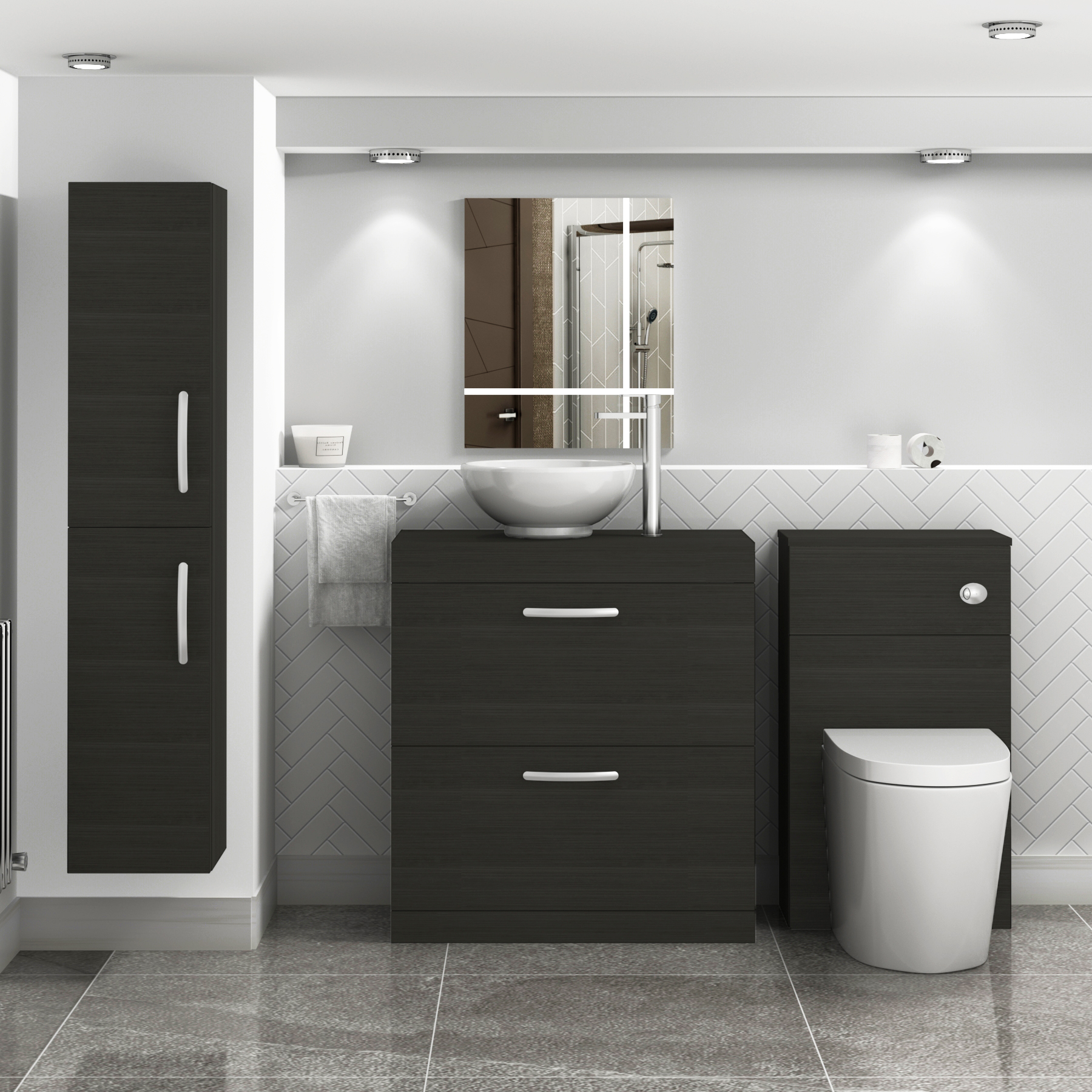  Turin 800mm Hale Black Floor Standing Worktop Vanity Unit - 2 Drawer