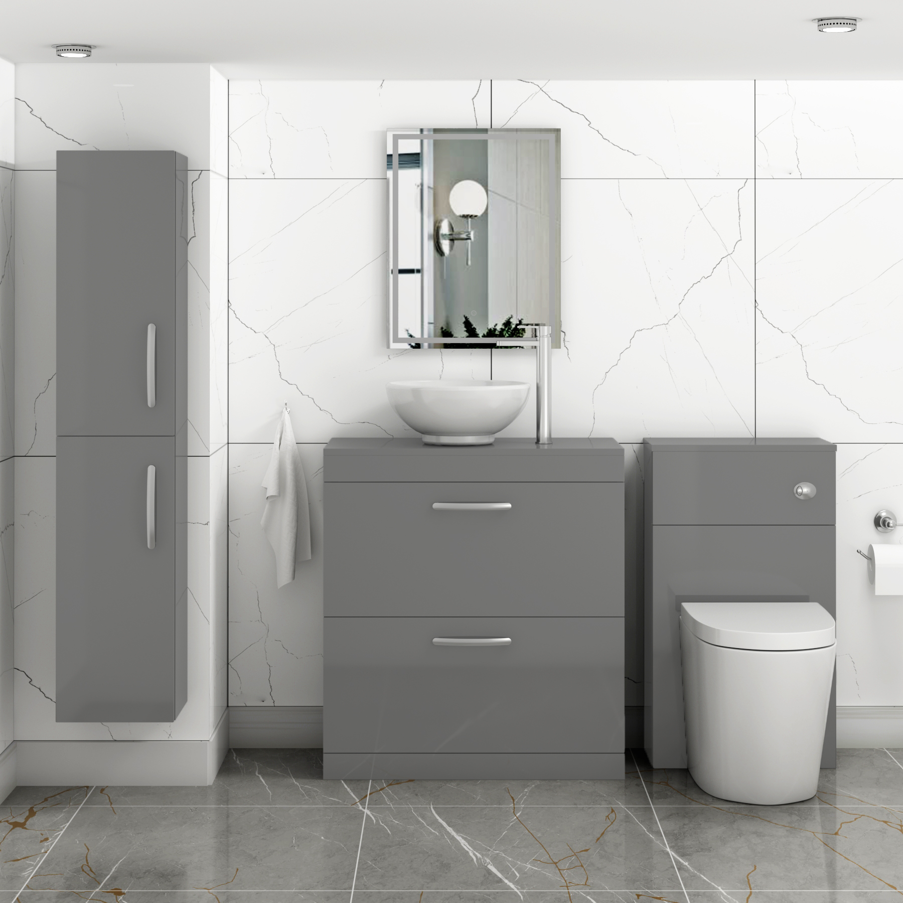  Turin 800mm Indigo Grey Gloss Floor Standing Worktop Vanity Unit - 2 Drawer
