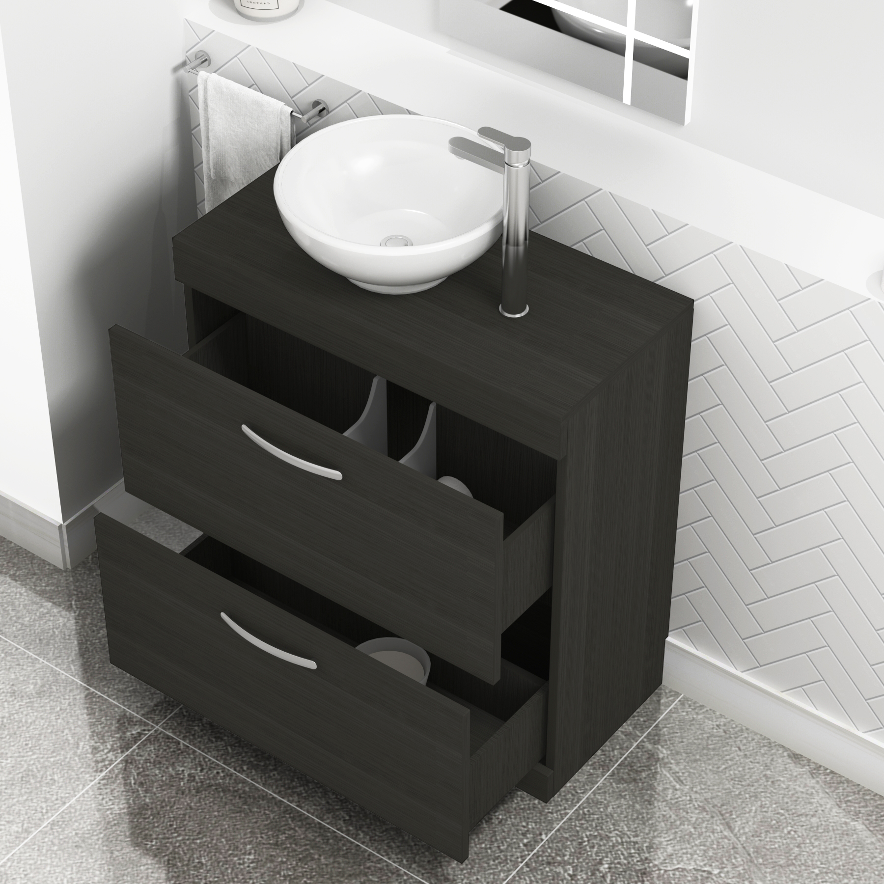800mm Floor Standing Vanity Unit 2 Drawer Hale Black & Countertop Basin - Breeze