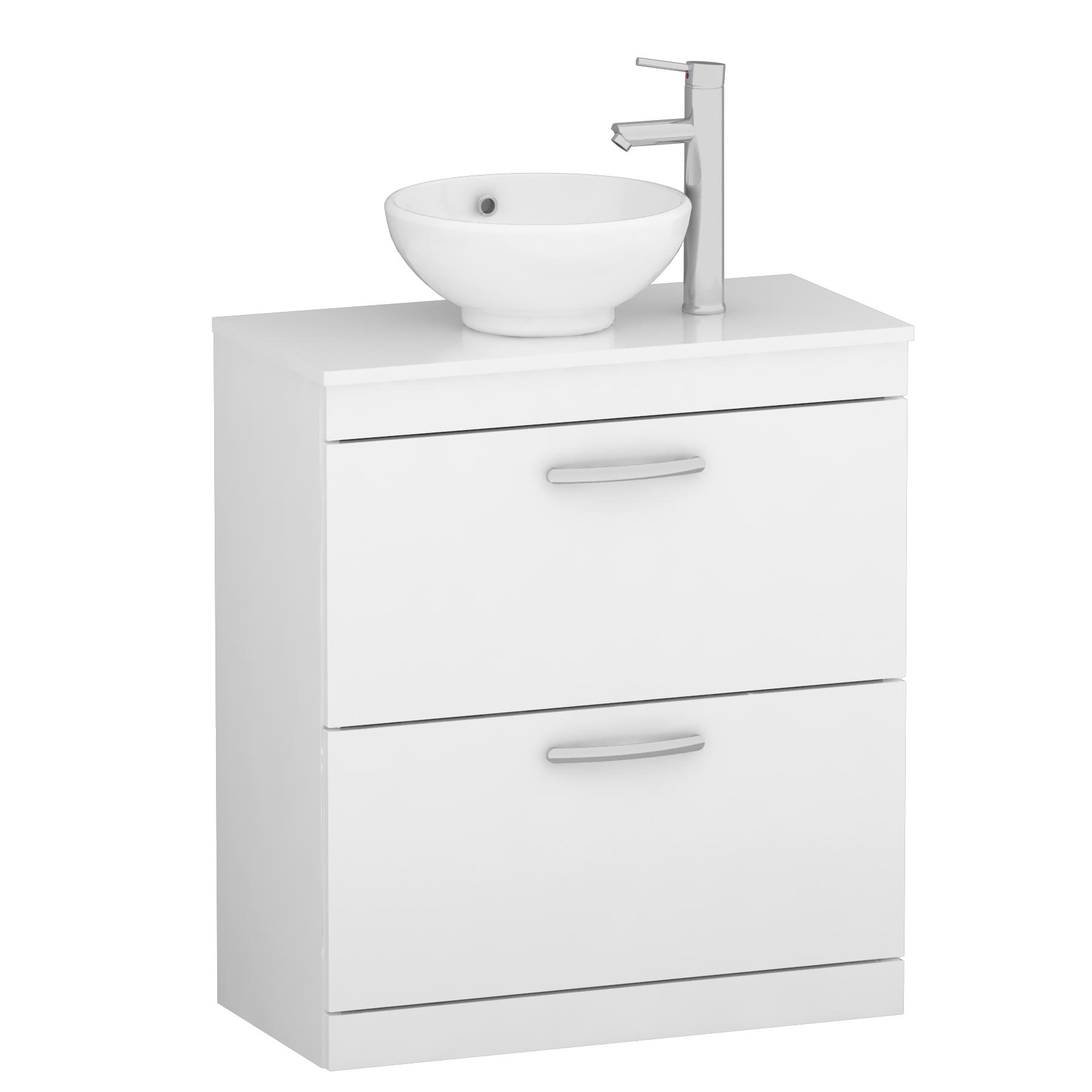 800mm Floor Standing Vanity Unit 2 Drawer Gloss White & Countertop Basin - Breeze