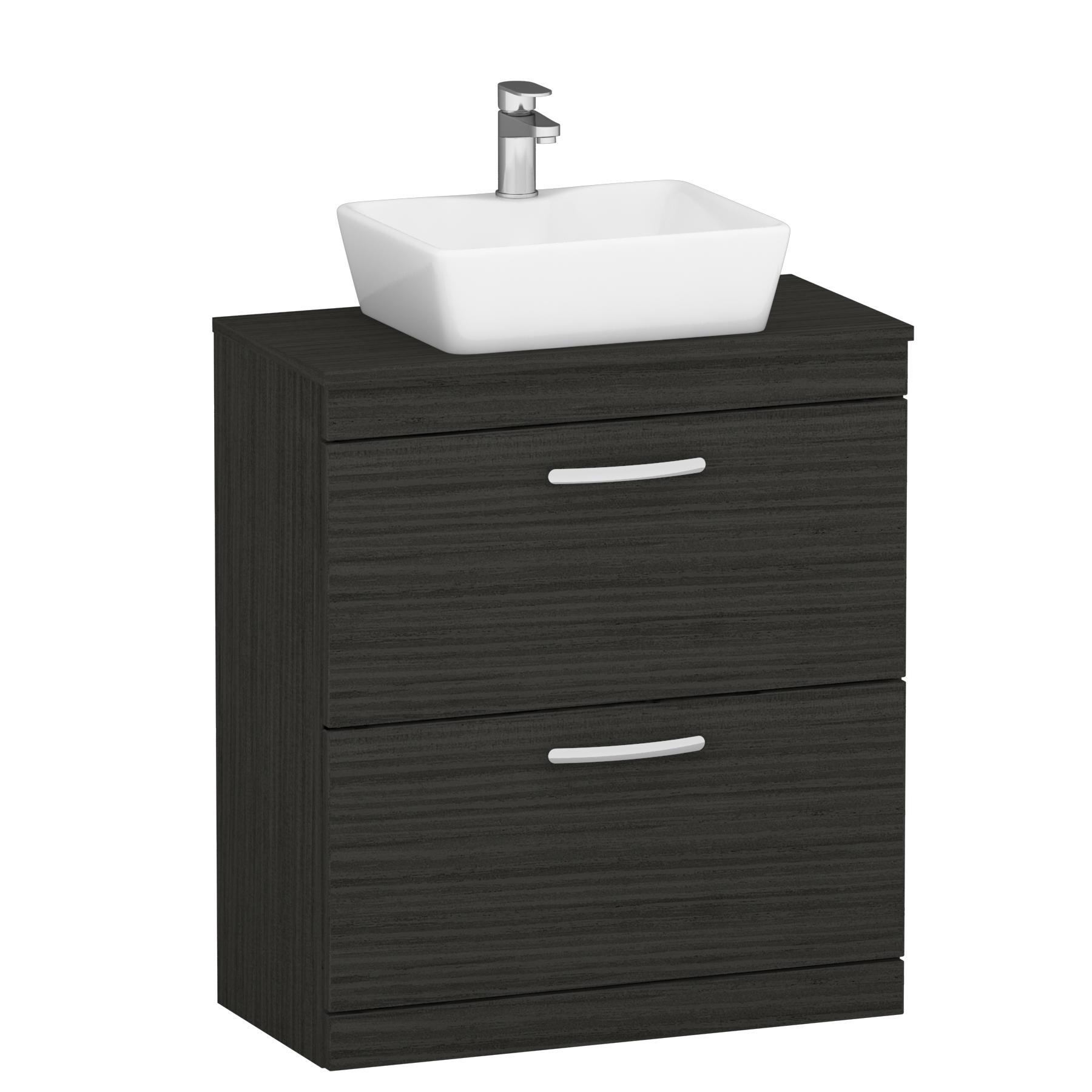 800mm Floor Standing Vanity Unit 2 Drawer Hale Black & Countertop Basin - Cube