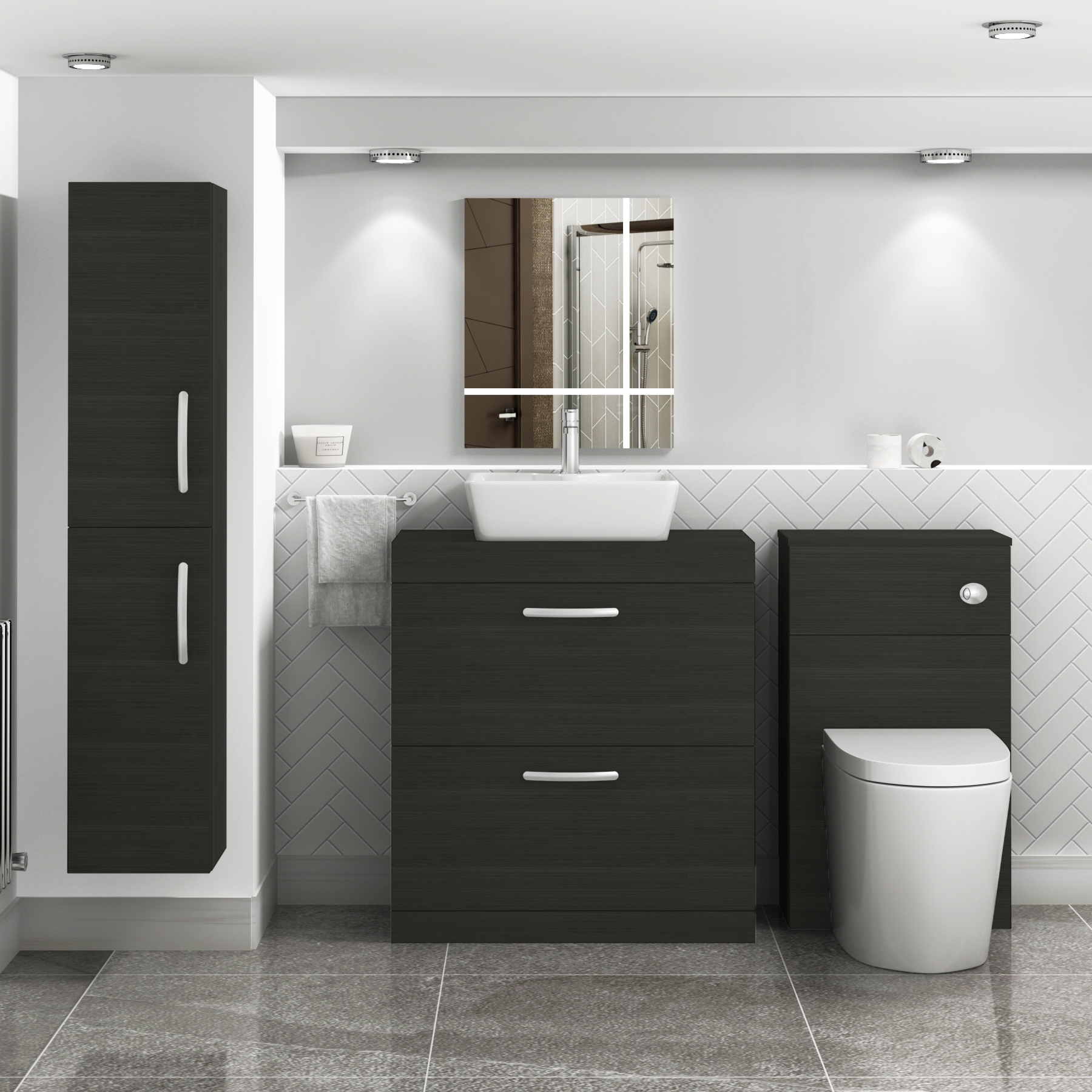 800mm Floor Standing Vanity Unit 2 Drawer Hale Black & Countertop Basin - Cube