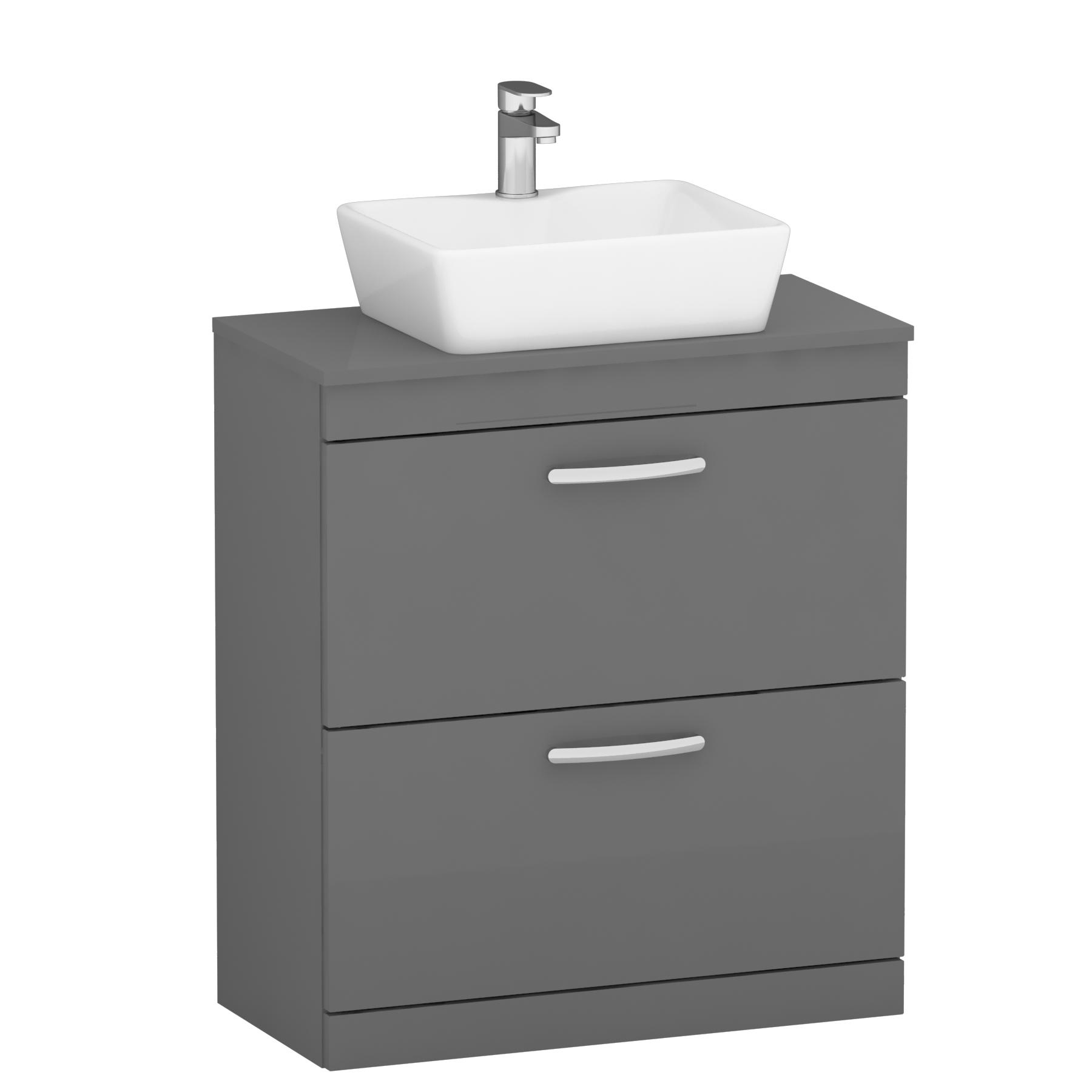 800mm Floor Standing Vanity Unit 2 Drawer Indigo Grey Gloss & Countertop Basin - Cube