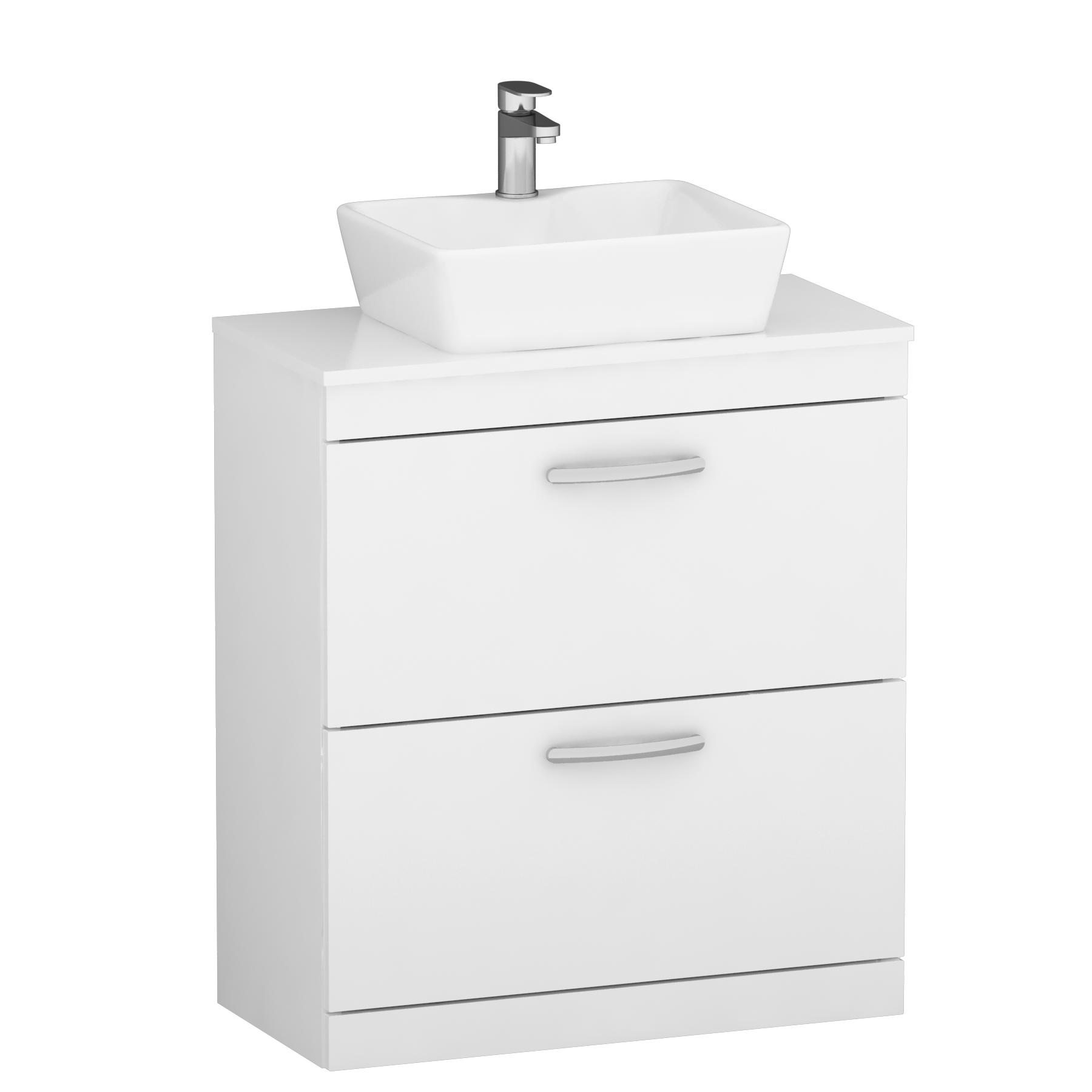 800mm Floor Standing Vanity Unit 2 Drawer Gloss White & Countertop Basin - Cube