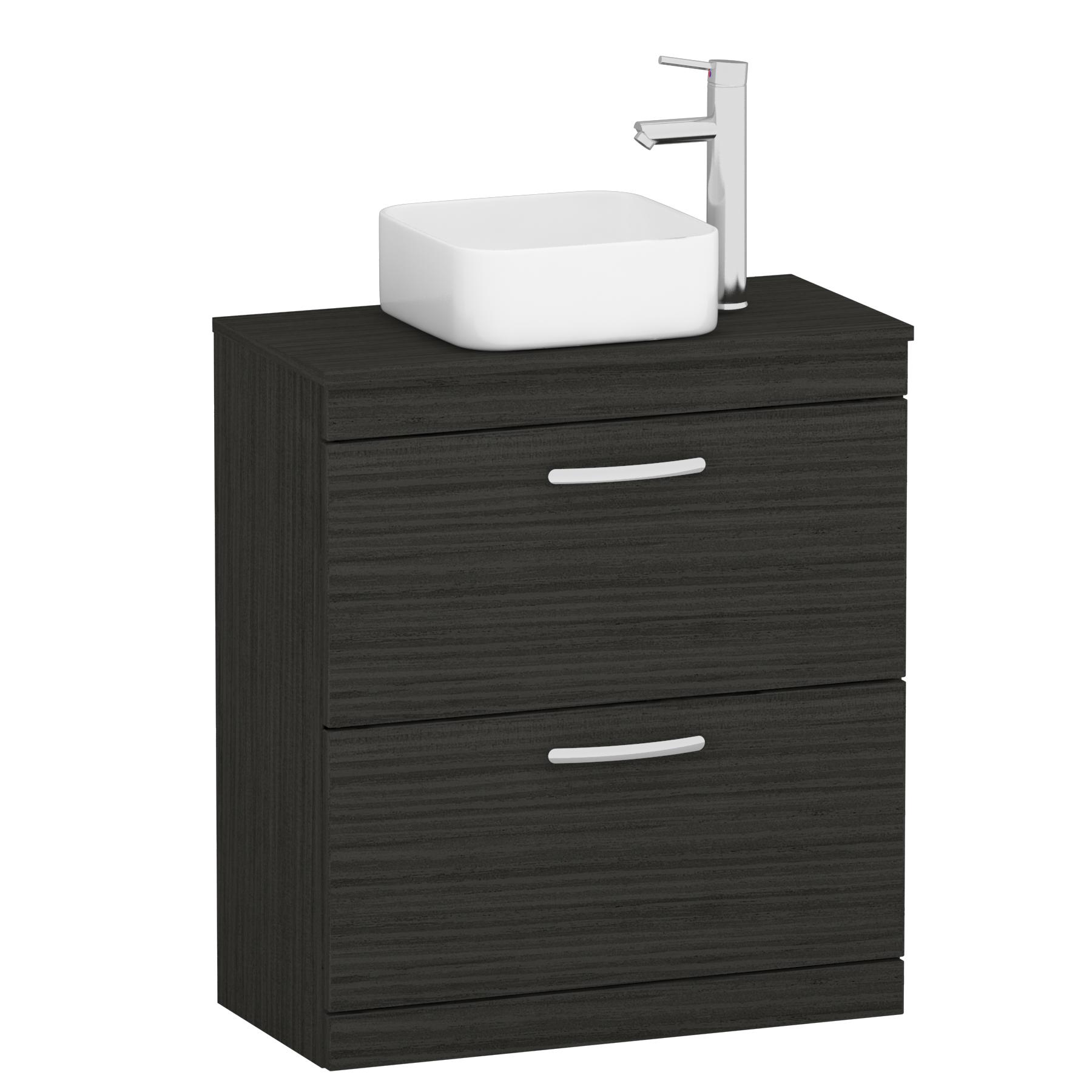 800mm Floor Standing Vanity Unit 2 Drawer Hale Black & Countertop Basin - Elena