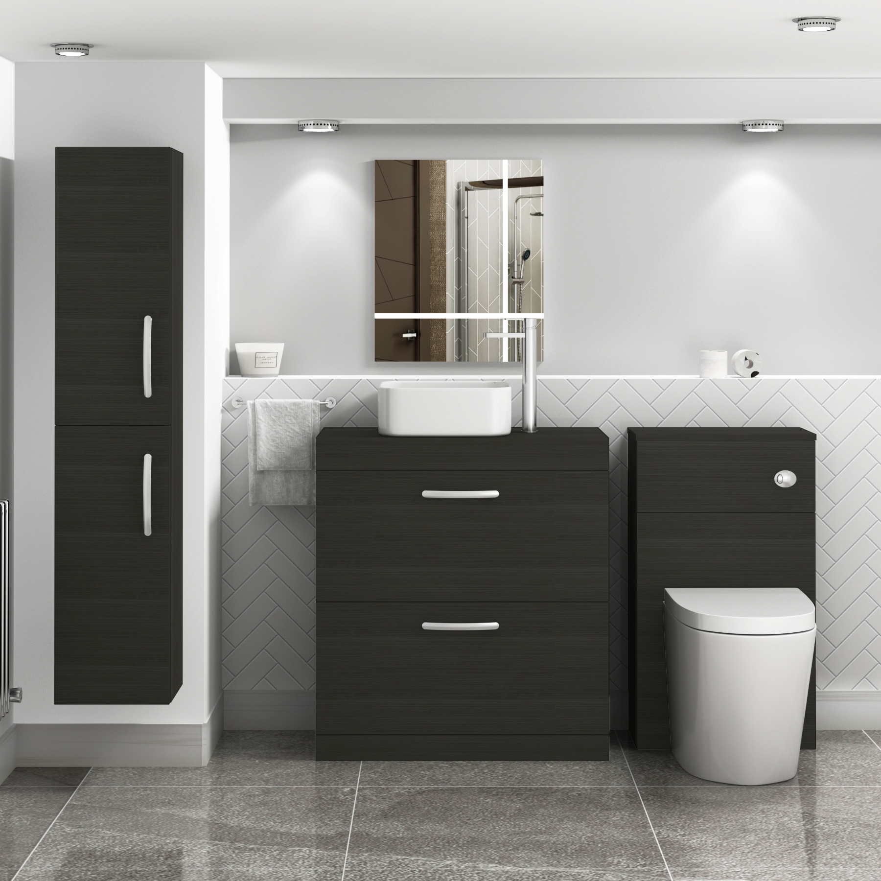 800mm Floor Standing Vanity Unit 2 Drawer Hale Black & Countertop Basin - Elena