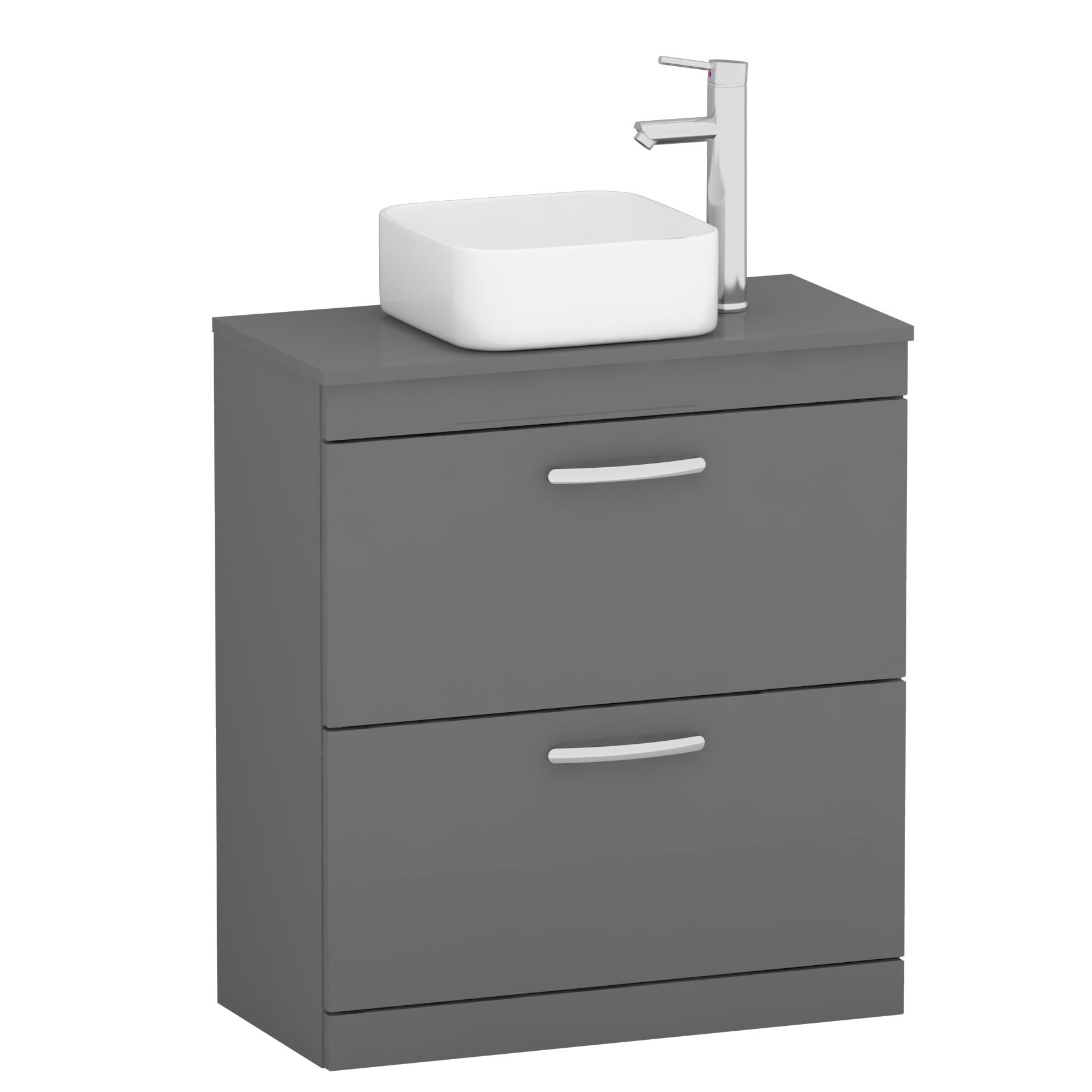 800mm Floor Standing Vanity Unit 2 Drawer Indigo Grey Gloss & Countertop Basin - Elena