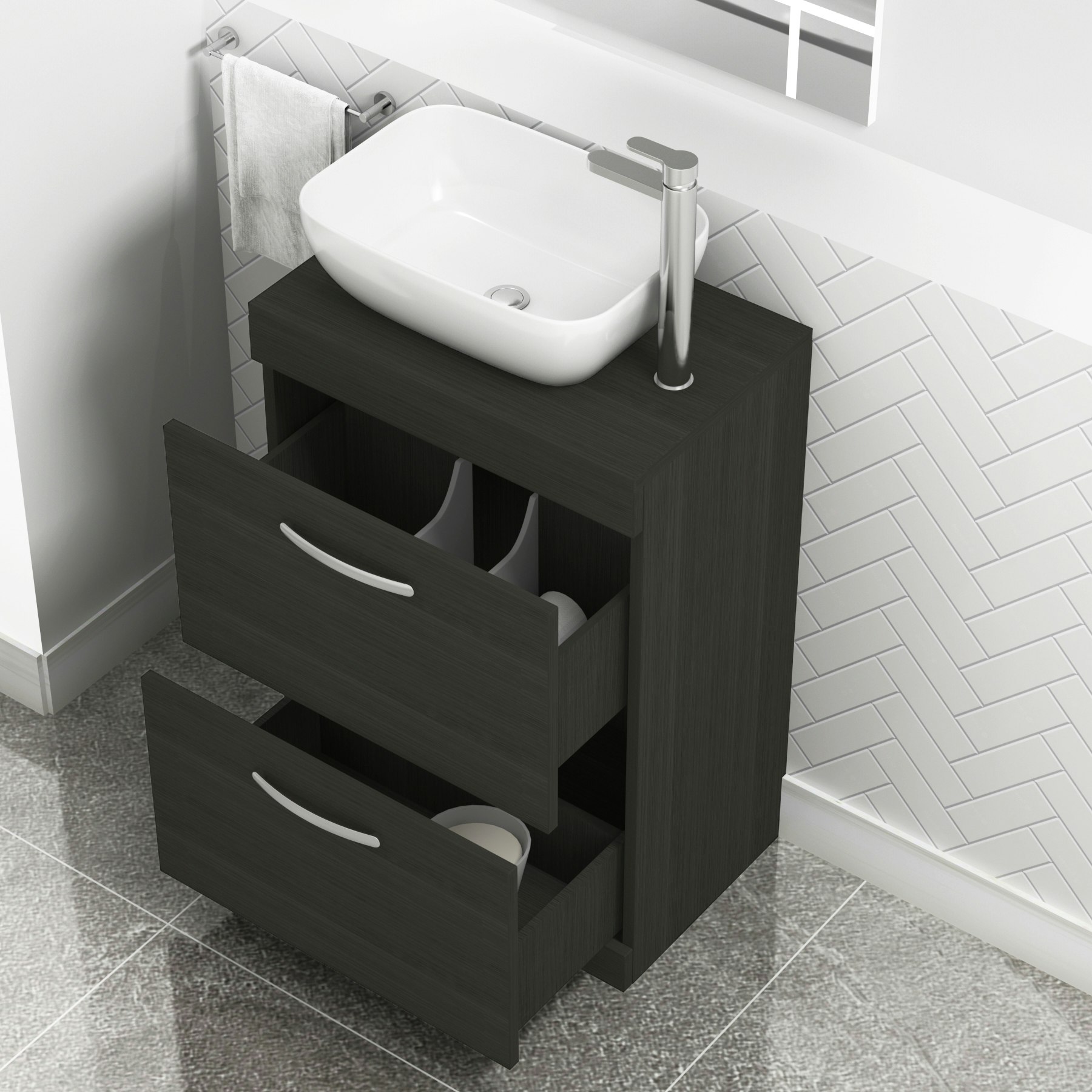 500/600/800mm Hale Black 2 Drawer Free Standing Bathroom Vanity Unit