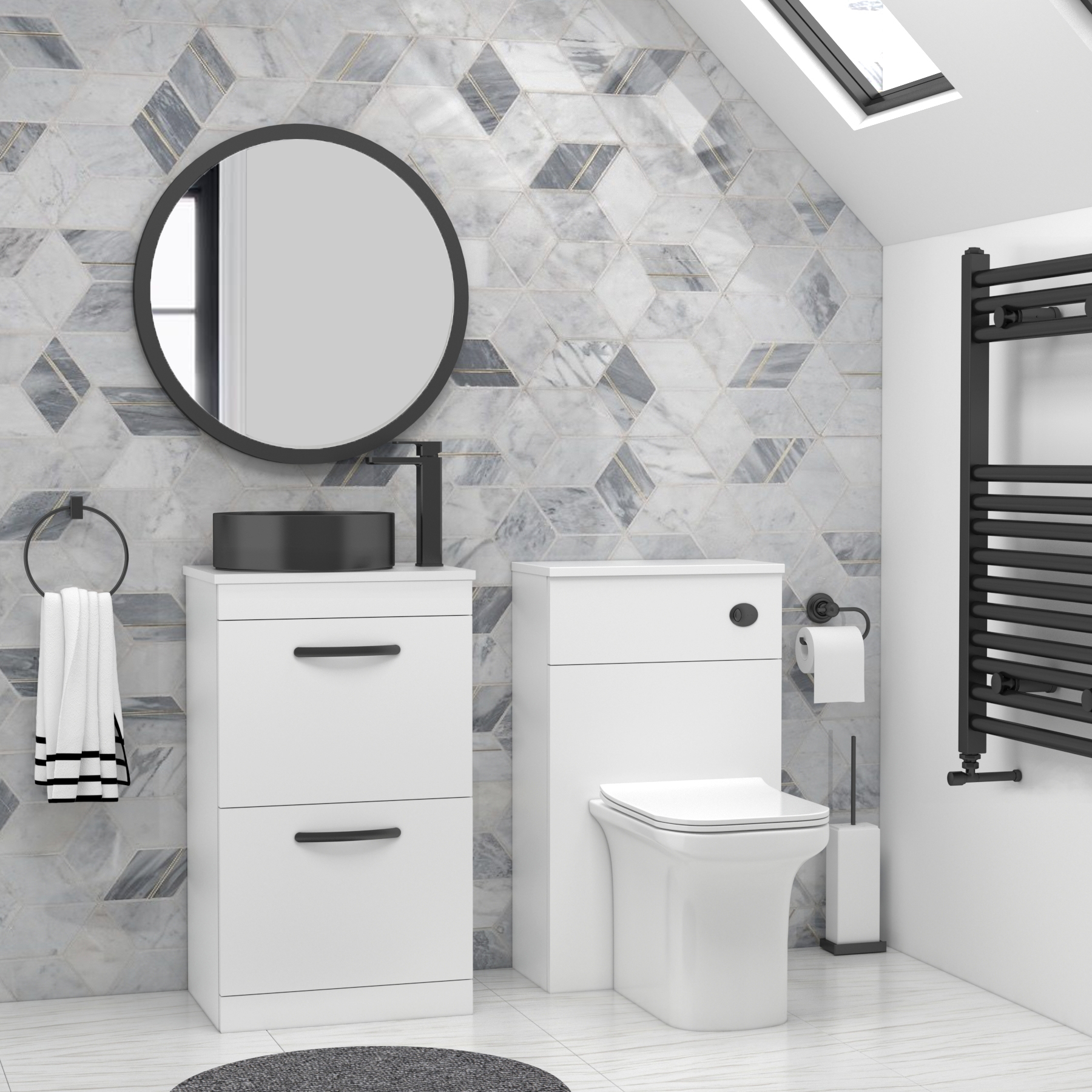 500mm Floor Standing Vanity Unit 2 Drawer Gloss White & optional Countertop Basin