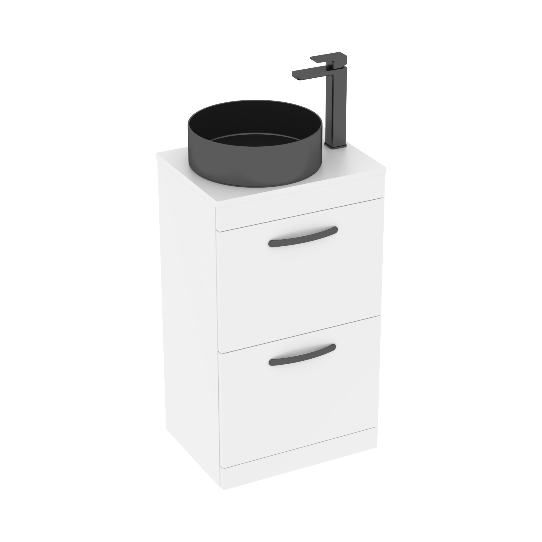 500mm Floor Standing Vanity Unit 2 Drawer Gloss White & Countertop Basin - Art Round