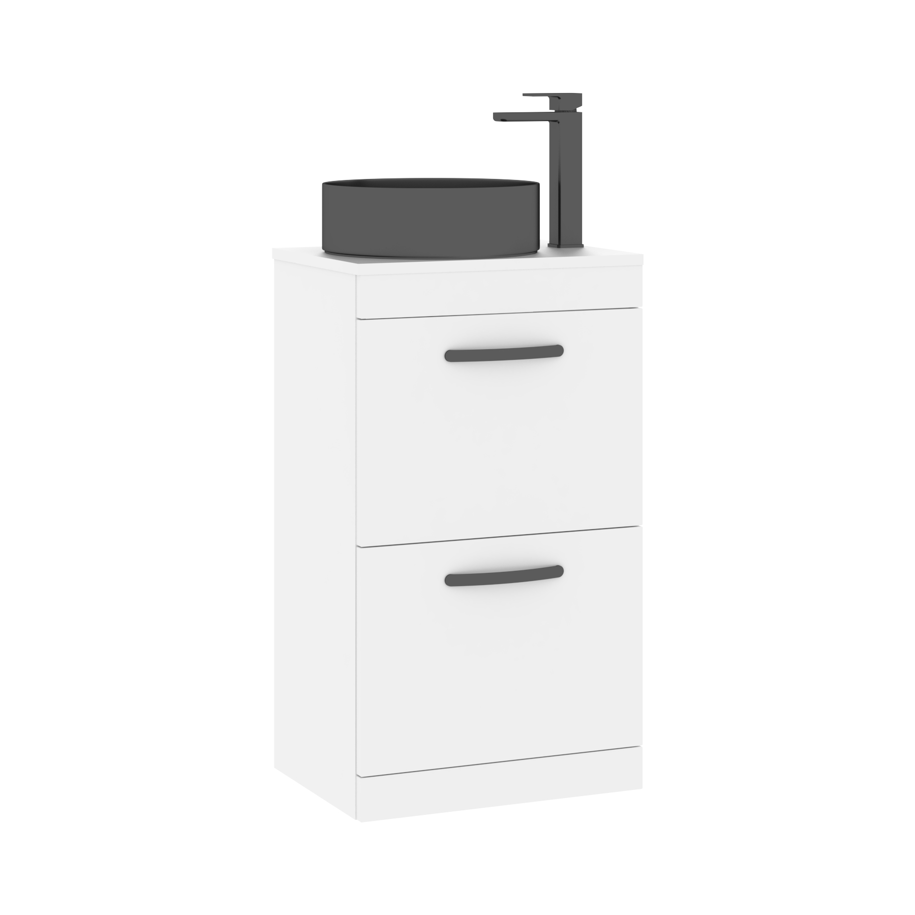 500mm Floor Standing Vanity Unit 2 Drawer Gloss White & Countertop Basin - Art Round