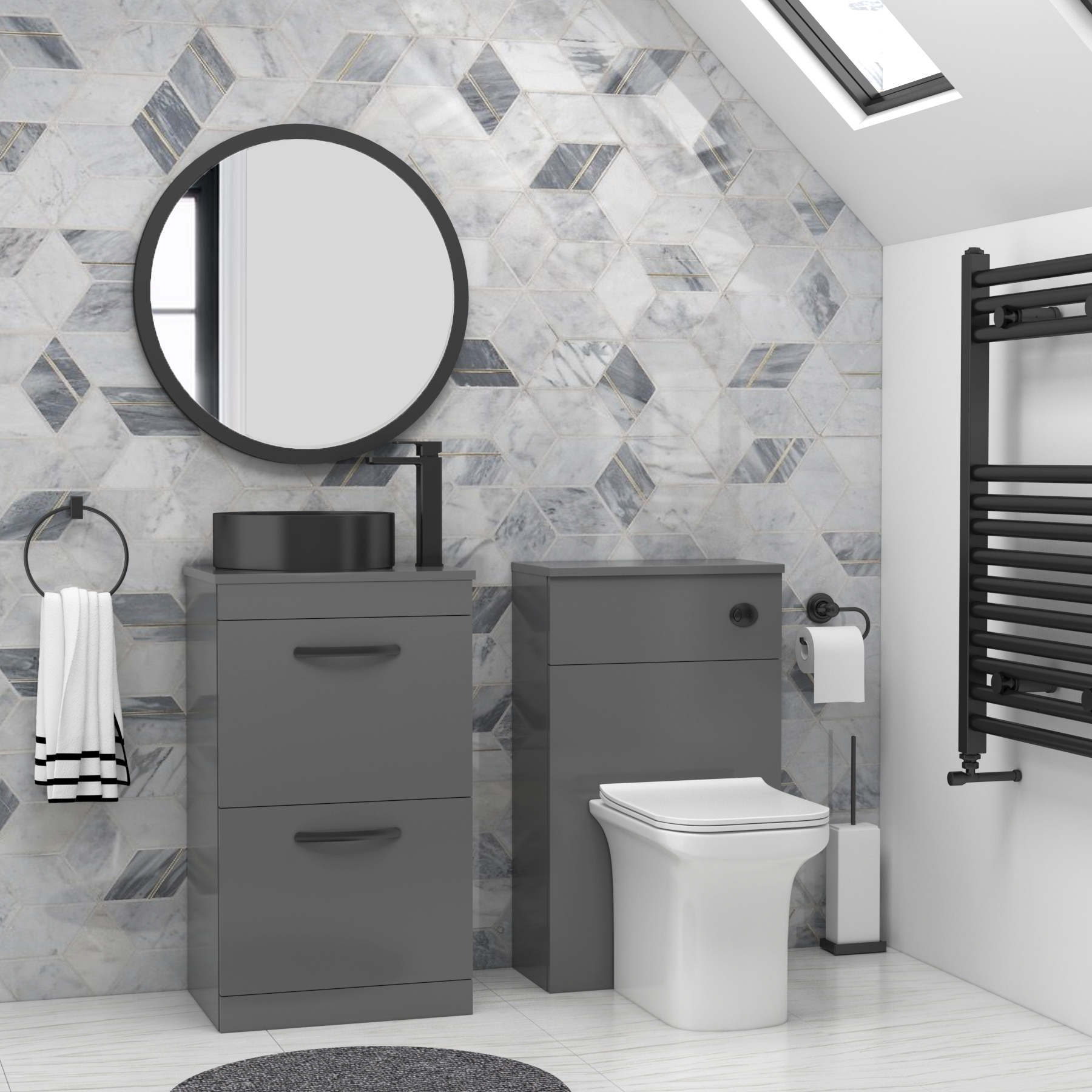 500mm Floor Standing Vanity Unit 2 Drawer Indigo Grey Gloss & optional Countertop Basin 