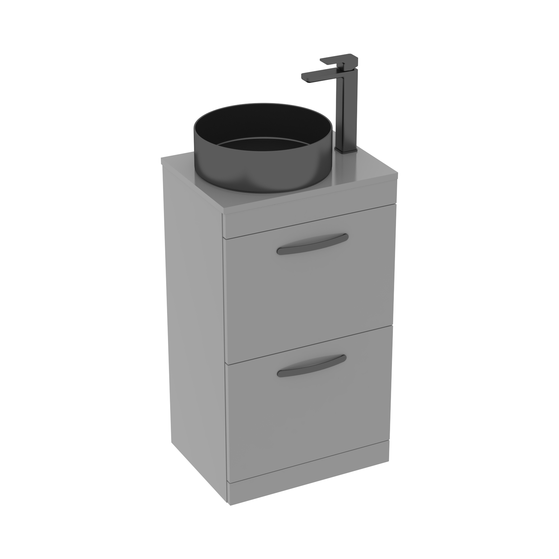 500mm Floor Standing Vanity Unit 2 Drawer Indigo Grey Gloss & Countertop Basin - Art Round