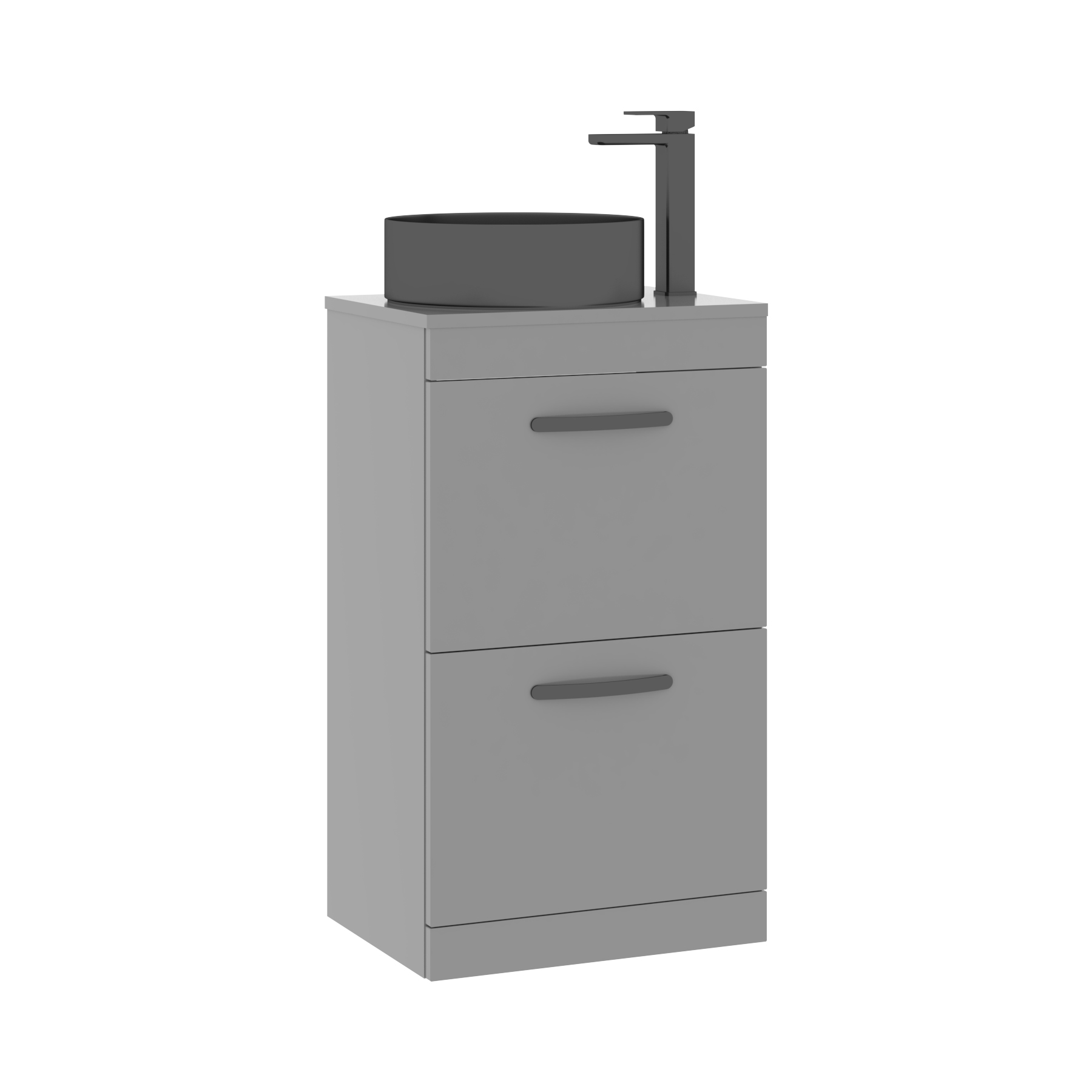 500mm Floor Standing Vanity Unit 2 Drawer Indigo Grey Gloss & Countertop Basin - Art Round