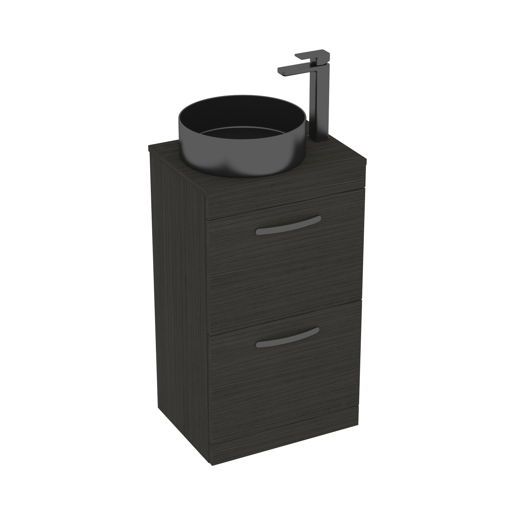 500mm Floor Standing Vanity Unit 2 Drawer Hale Black & Countertop Basin - Art Round