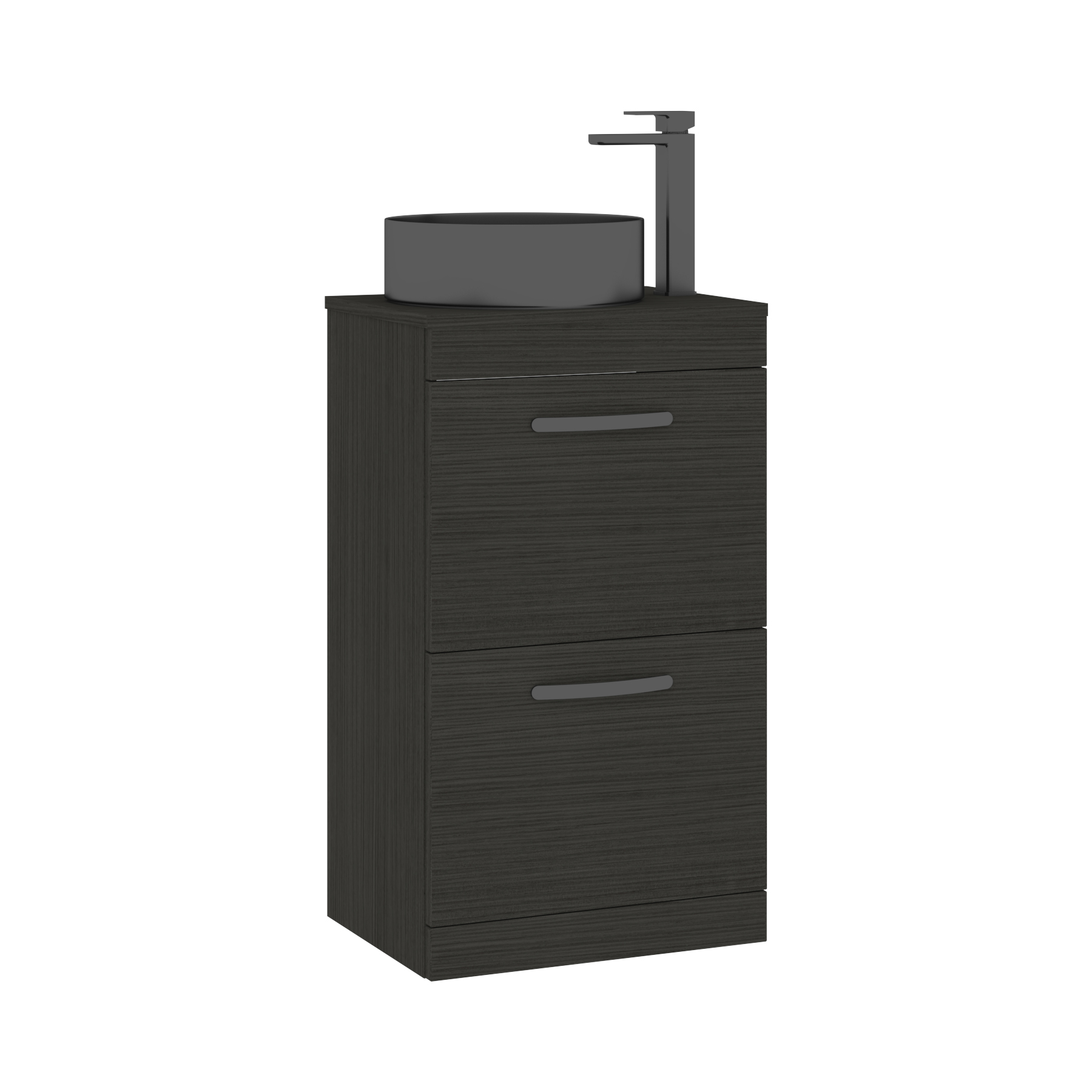 500mm Floor Standing Vanity Unit 2 Drawer Hale Black & Countertop Basin - Art Round