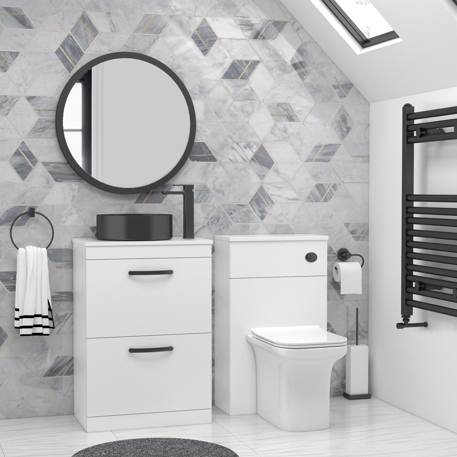 600mm Floor Standing Vanity Unit 2 Drawer Gloss White & optional Countertop Basin