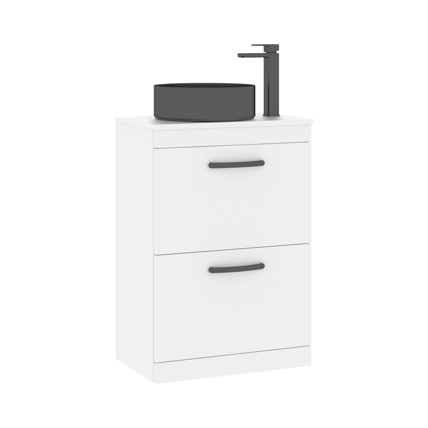 600mm Floor Standing Vanity Unit 2 Drawer Gloss White & Countertop Basin - Art Round